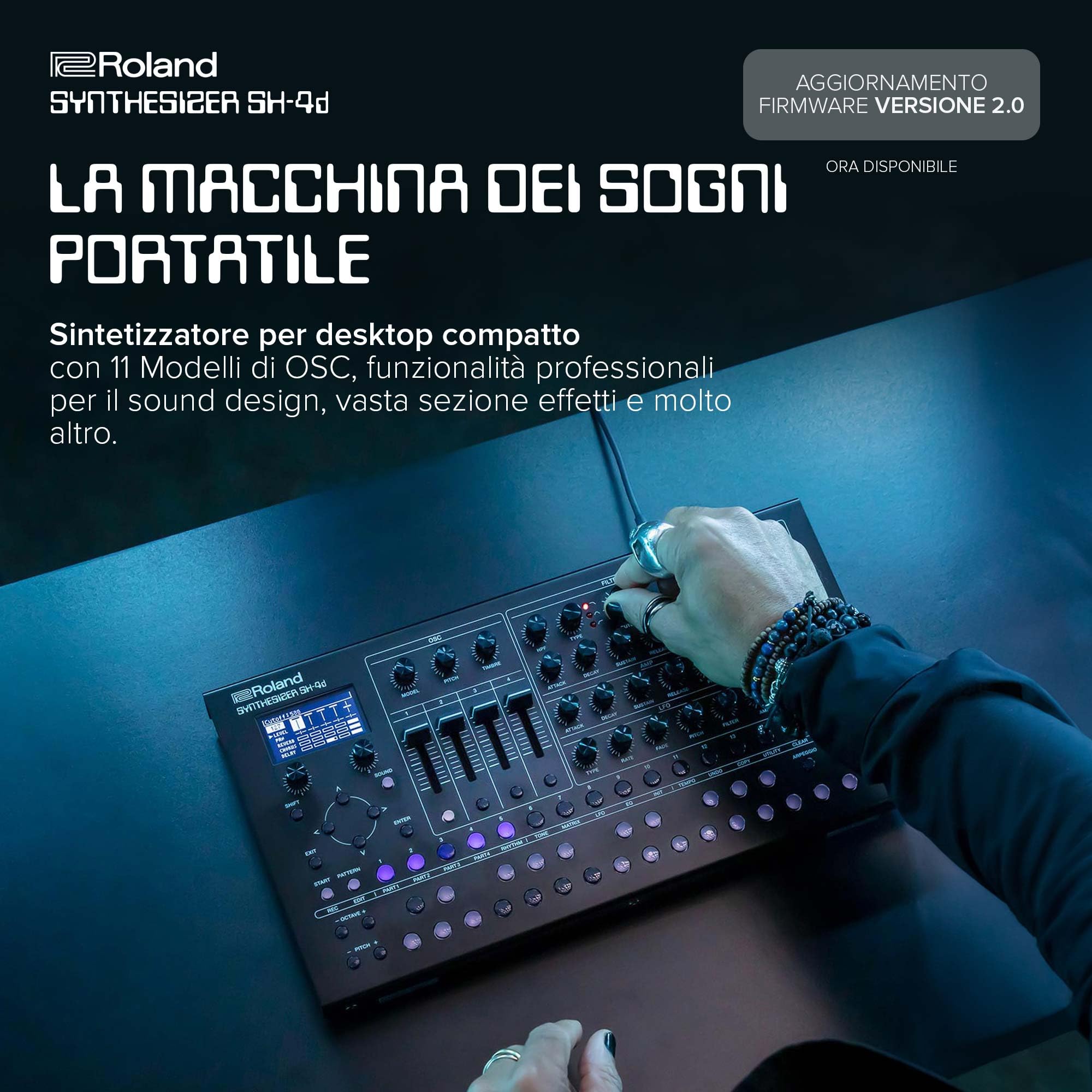 Roland SH-4d Sintetizzatore Desktop Compatto | 11 Modelli di OSC | Funzionalità professionali per il sound design | Perfetto per lo studio e il palco | Workflow con controlli diretti
