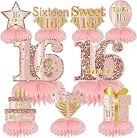 Vista 11 de Centros de mesa de panal de rosa y oro para cumpleaños de mujeres y niñas, 8 piezas, suministros de fiesta de cumpleaños, decoración de mesa