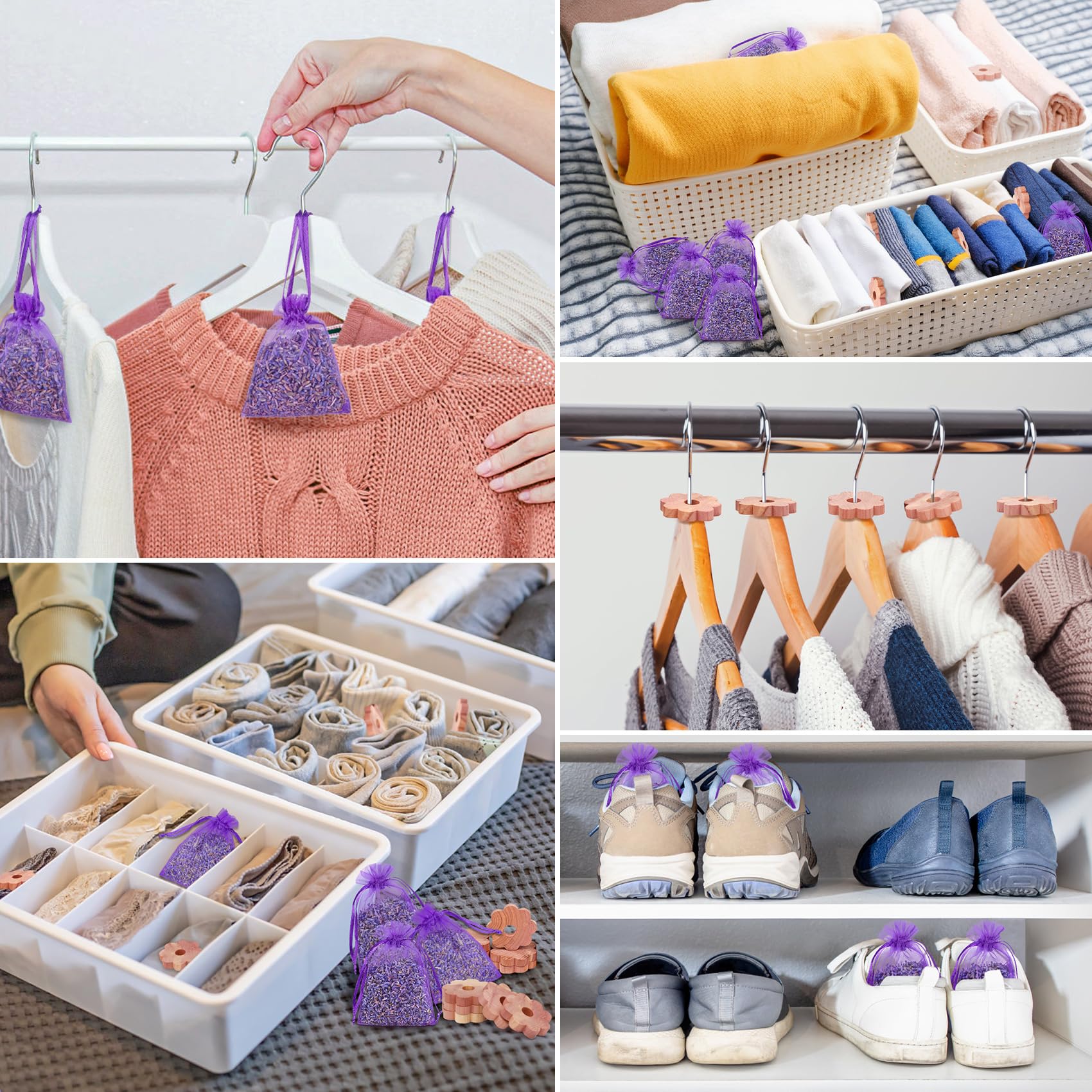 30 Piezas Antipolillas para Ropa Armario, 20 Anillos De Polilla 10 Bolsitas De Lavanda, Protección contra Polilla De Ropa, Ambientador Armario Polillas Trampas