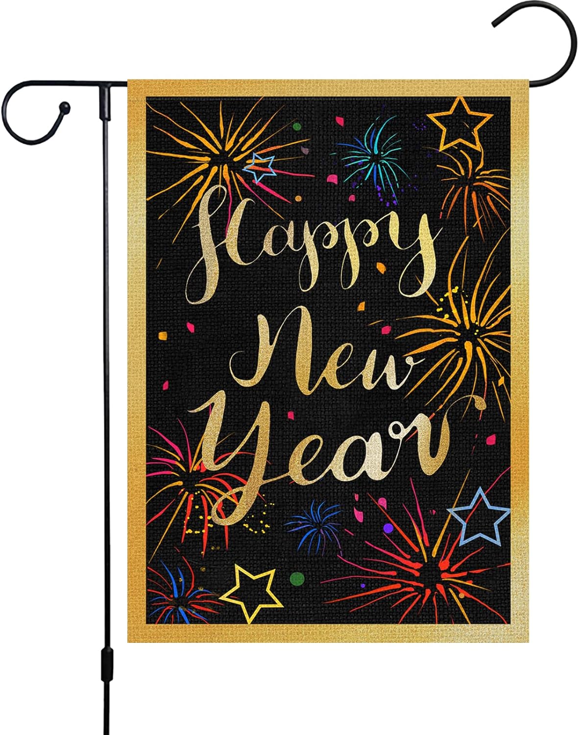 Heyfibro Happy New Year Garden Flag Happy Firework Party Garden Flags 12x18 Inch Double Sided Burlap Welcome 2026 Banner for Winter Holiday Farmhouse Yard Decoration(ONLY FLAG)