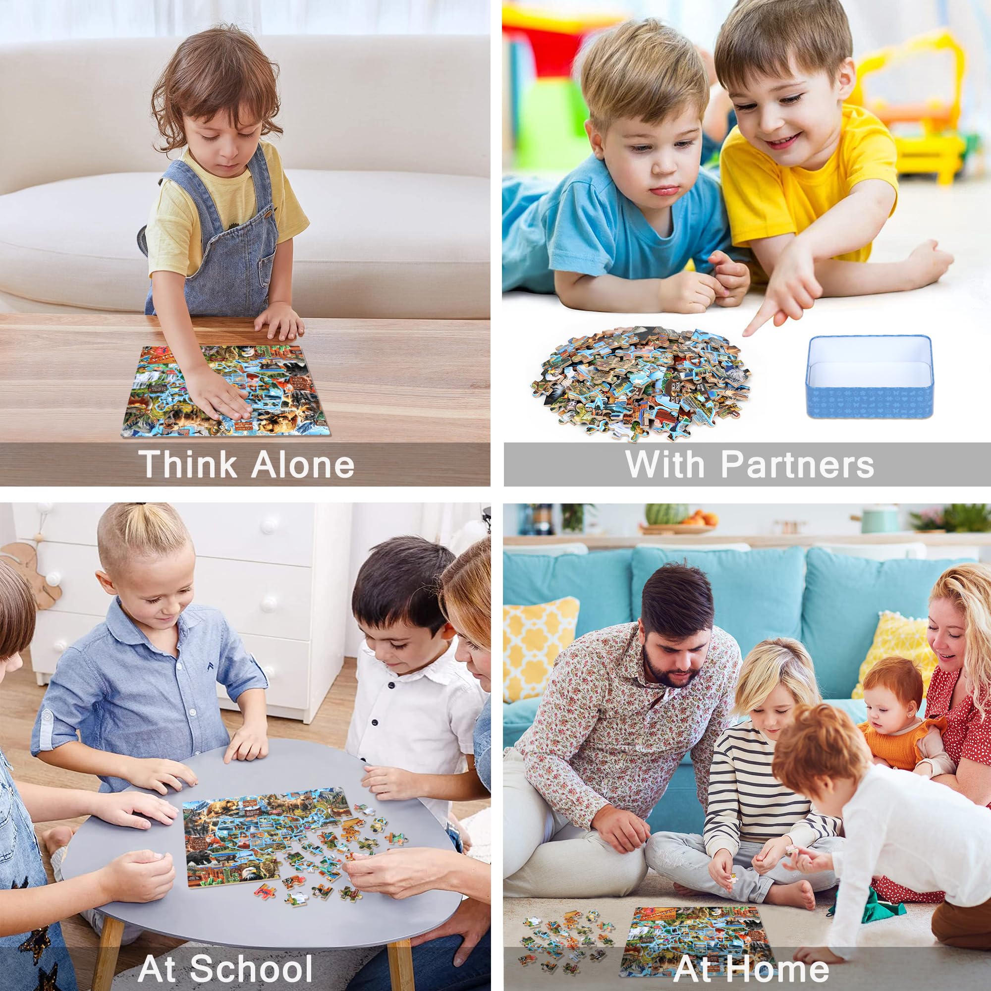LELEMON Puzzle pour enfants de 4 à 6 ans, carte des parcs nationaux, puzzles de 100 pièces pour enfants de 4 à 8 ans dans une boîte en métal, puzzles éducatifs de 100 pièces, puzzles pour