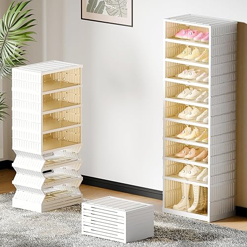 FLEXIMOUNTS Organizador de Zapatero Caja de Almacenamiento de 9 Niveles - 18 Pares, Zapatero Alto Portátil Plegable para Armario Entrada, Armario de