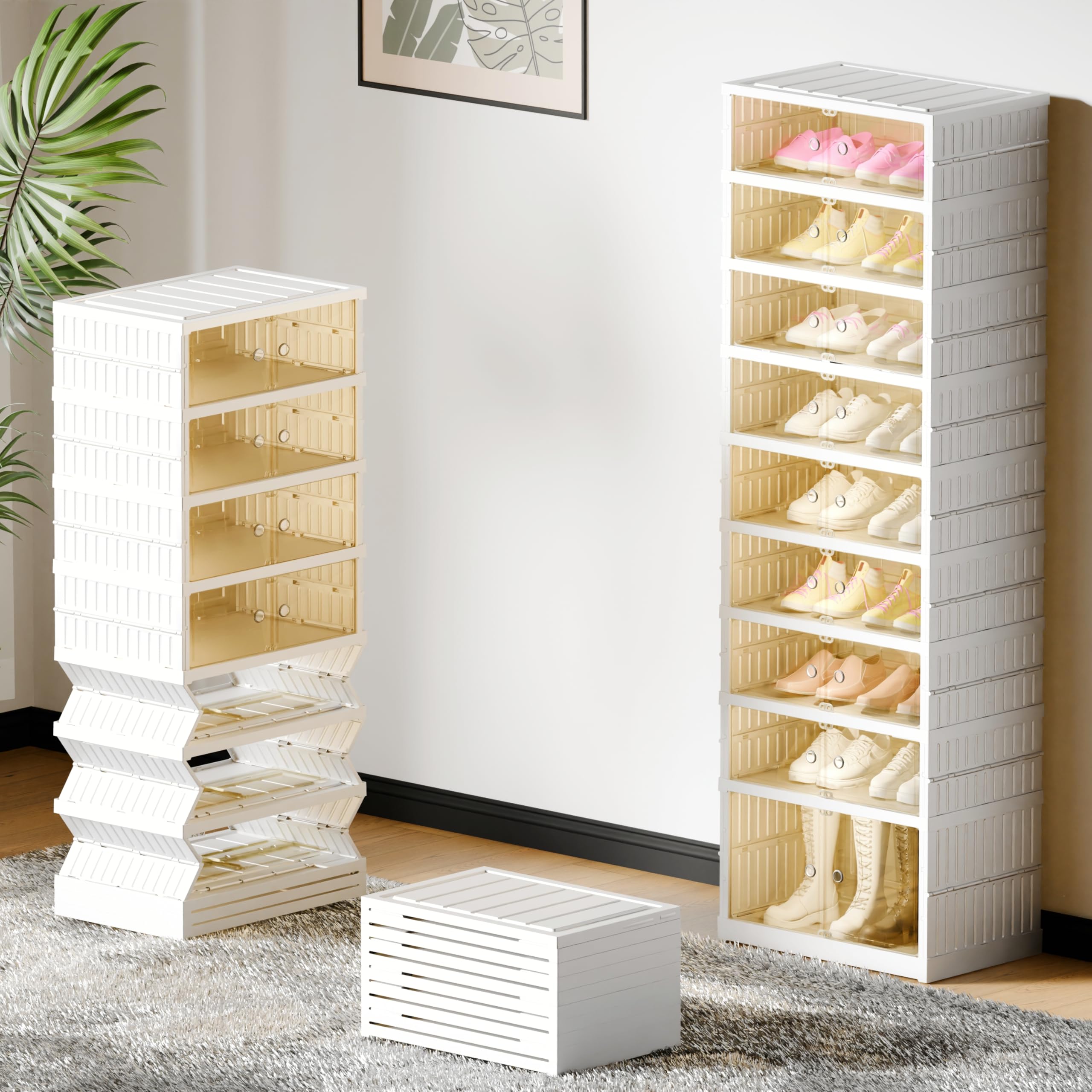 FLEXIMOUNTS Shoe Rack Organizer Storage Box 9 Tiers-18 Pairs, Tall Portable Folding Shoe Rack for Closet Entryway, Collapsible Shoe Cabinet with