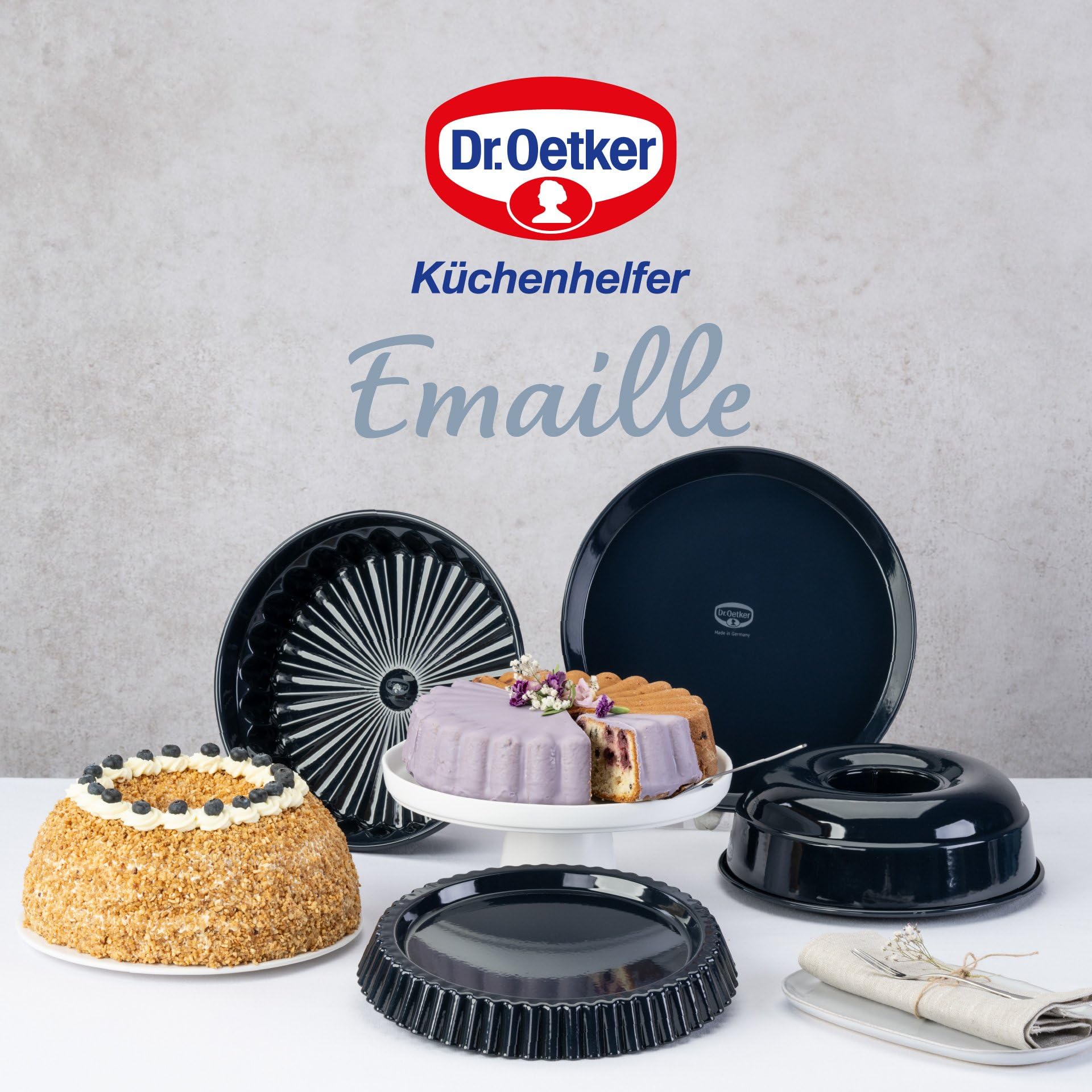 Dr. Oetker Forma do pieczenia Charlotten Back-Liebe emalia Ø 28 cm – wysokiej jakości emaliowana powłoka, odporna na przecięcia i zarysowania, oceaniczna, nadaje się do mycia w zmywarce, forma do