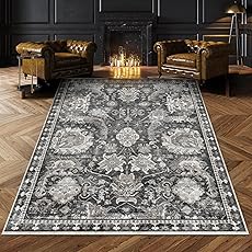 RUUGME Washable 5x7 Area Rugs - Large Rugs for Living Room Stain Resistant Carpet Vintage Rugs for Bedroom with Non Slip Backing Home Decor Floor Decoration Mat (5x7 Black)