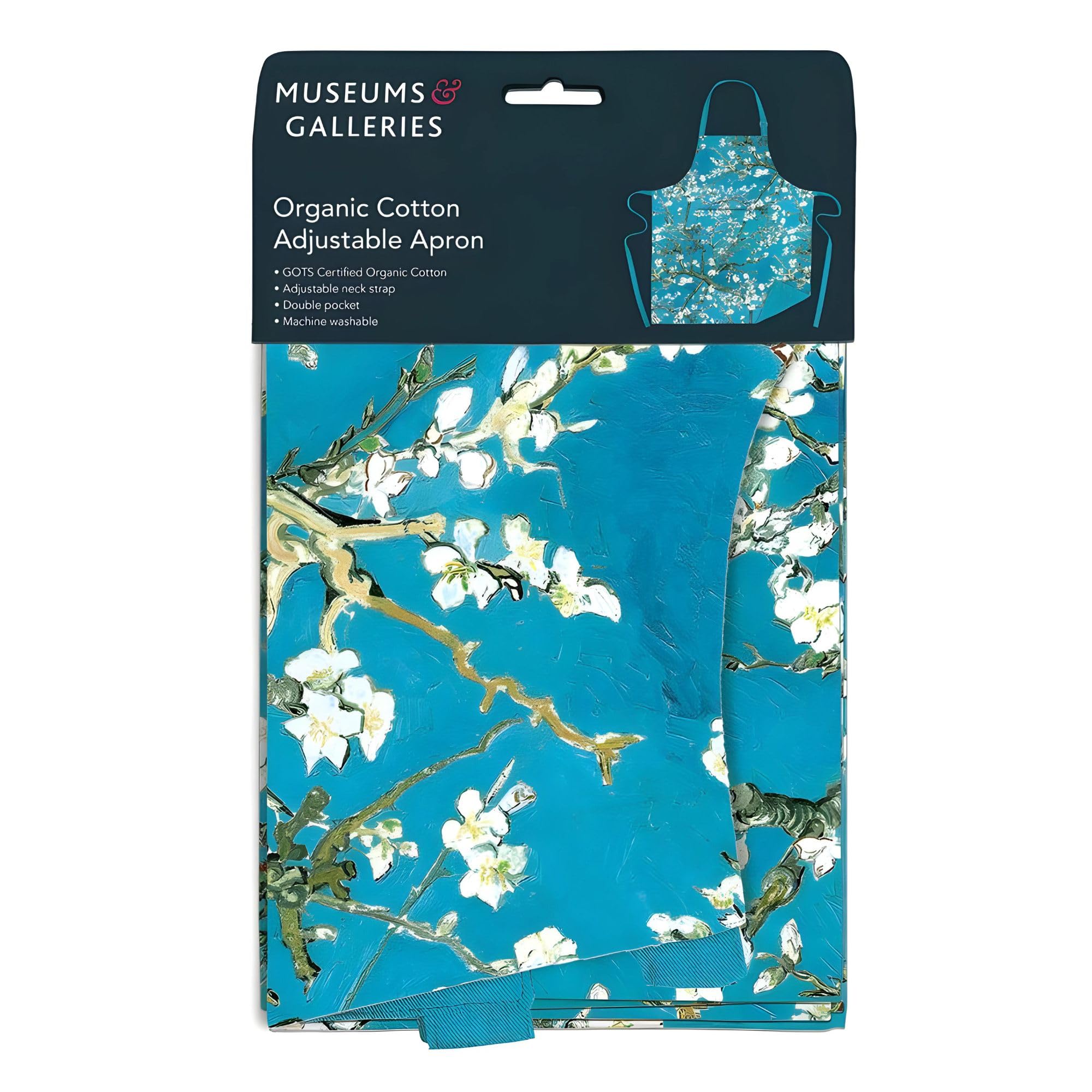 Museums & Galleries Tablier réglable Vincent Van Gogh Amandiers en fleurs - Motif floral artistique - Coton bio - Accessoire élégant pour la maison, Multicolore, 80 x 80 x 0.5 cm