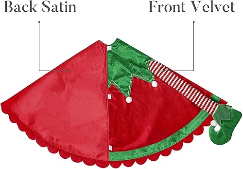 Miniatura 6 de Valery Madelyn Falda de árbol de Navidad de elfo para decoración de árbol, falda de Navidad grande de 48 pulgadas con patas de elfo 3D y ribete