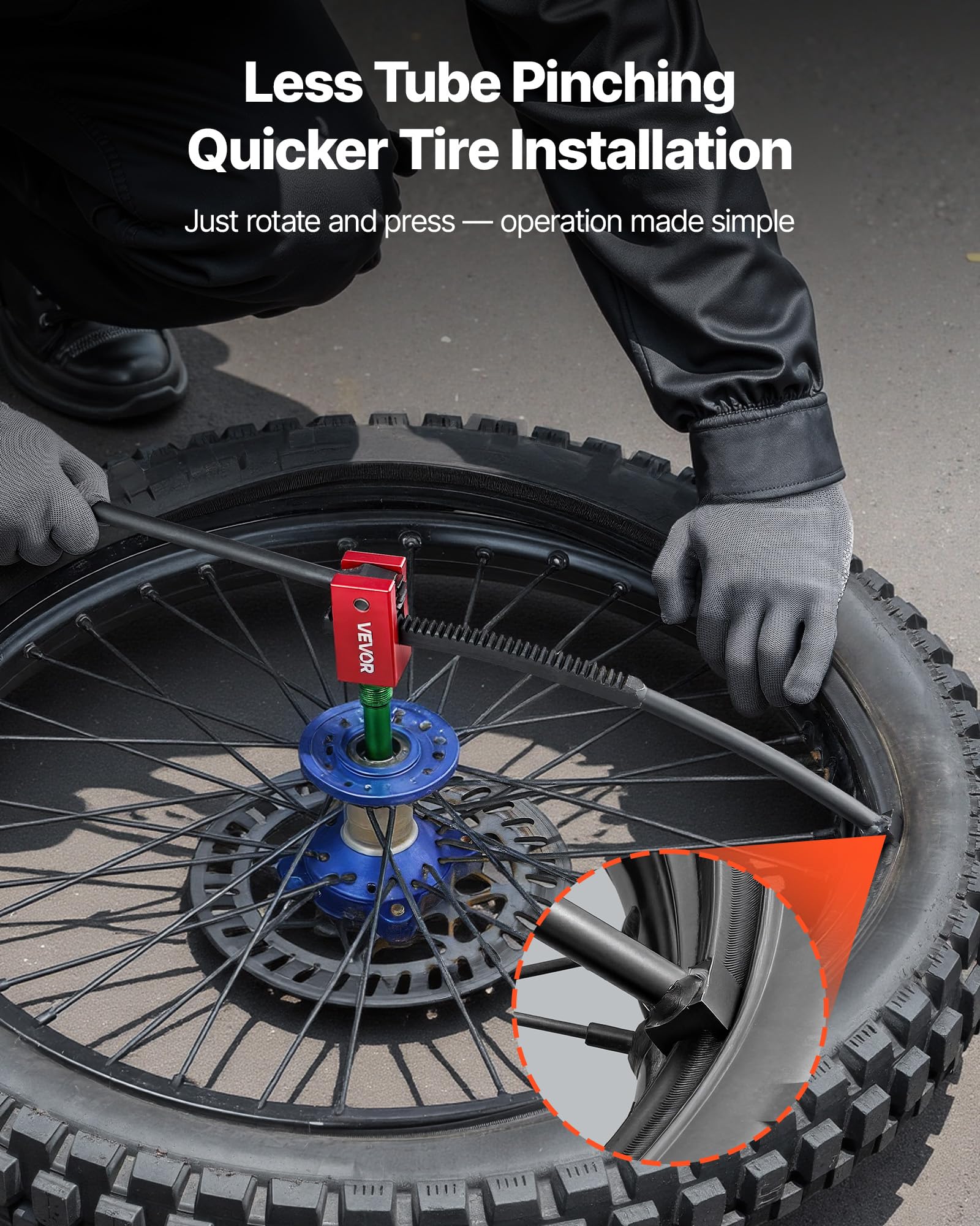VEVOR Outils de Changement de Pneus pour Motos Tout-Terrain, Démonte Pneu Manuel avec Adaptateurs d'Axe 15-25 mm, 2 Leviers à Pneumatique et Clés, Compatible avec Roues 406-533 mm Motocross Enduro