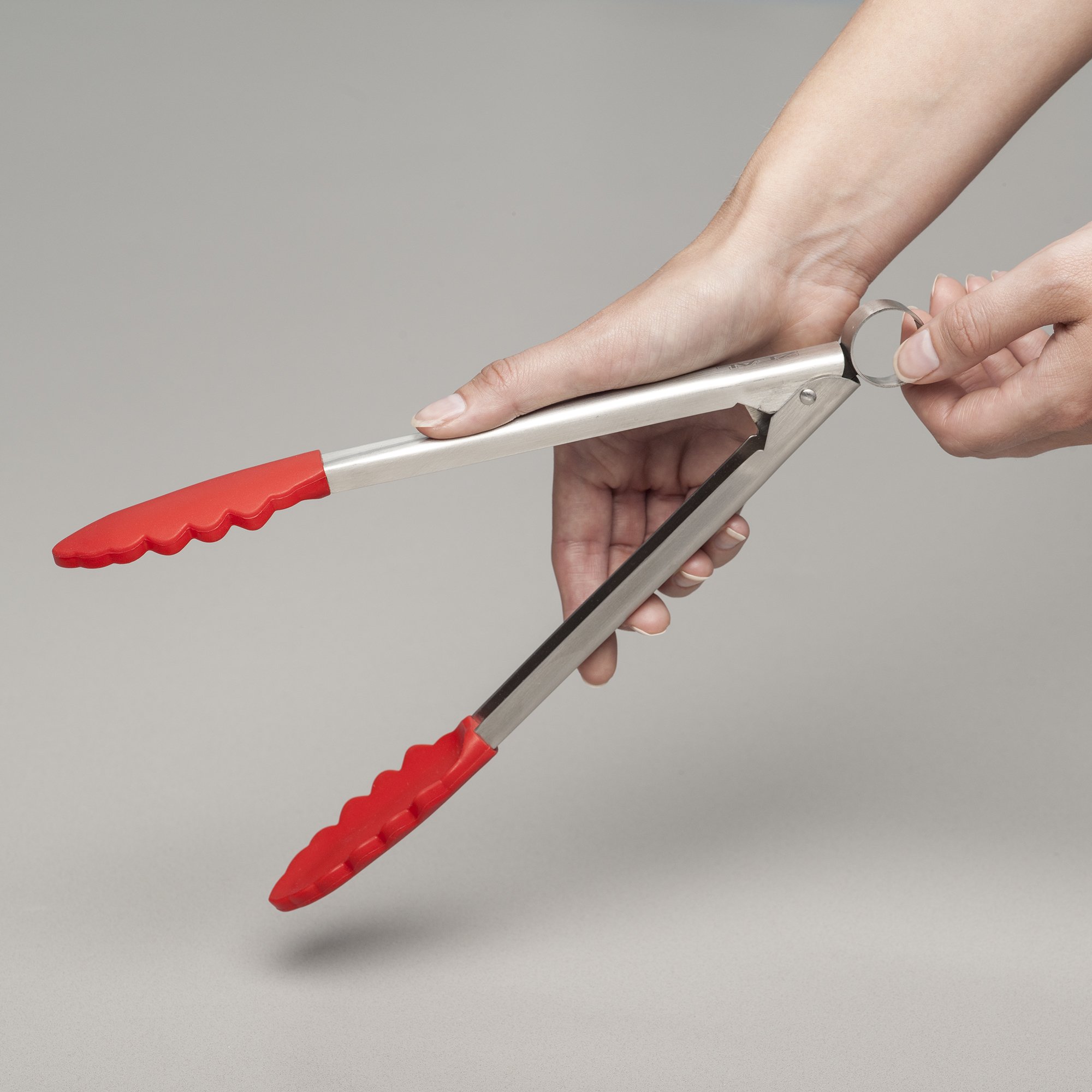 Zeal JSET11R Set di 2 cucchiai e pinze da Cucina antiaderenti, in Silicone, Colore: Rosso