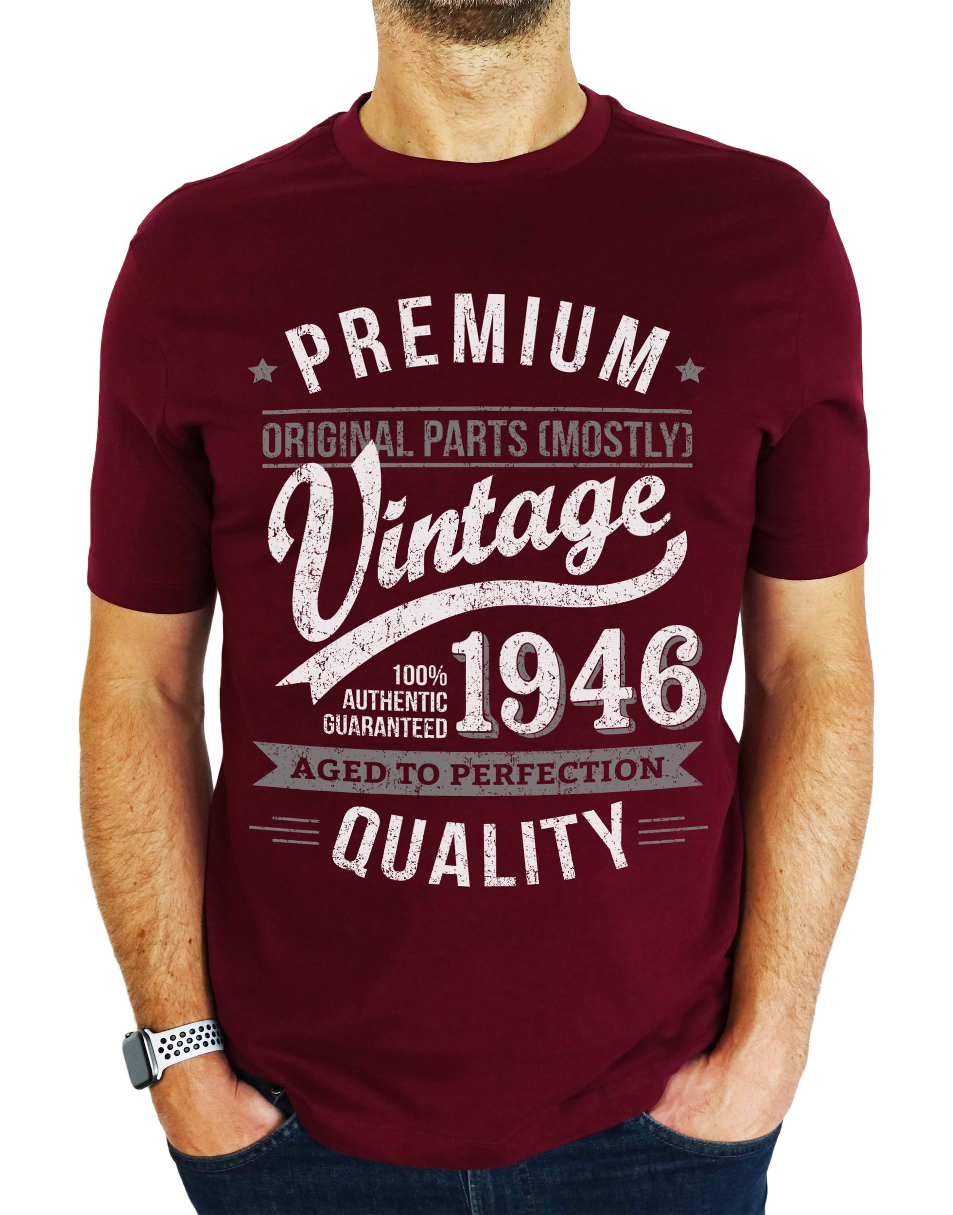 My Generation T-Shirts Men's Burgundy 1946 Premium Vintage Year - Aged To Perfection - 80Th Birthday Gift | Present T-Shirt 2XL