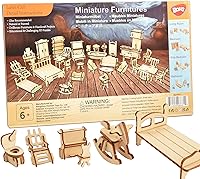 Vista 1 de BOHS Juego de muebles de casa de muñecas de 34 piezas, escala 1/24, rompecabezas 3D de madera cortados con láser, modelos y accesorios en miniatura