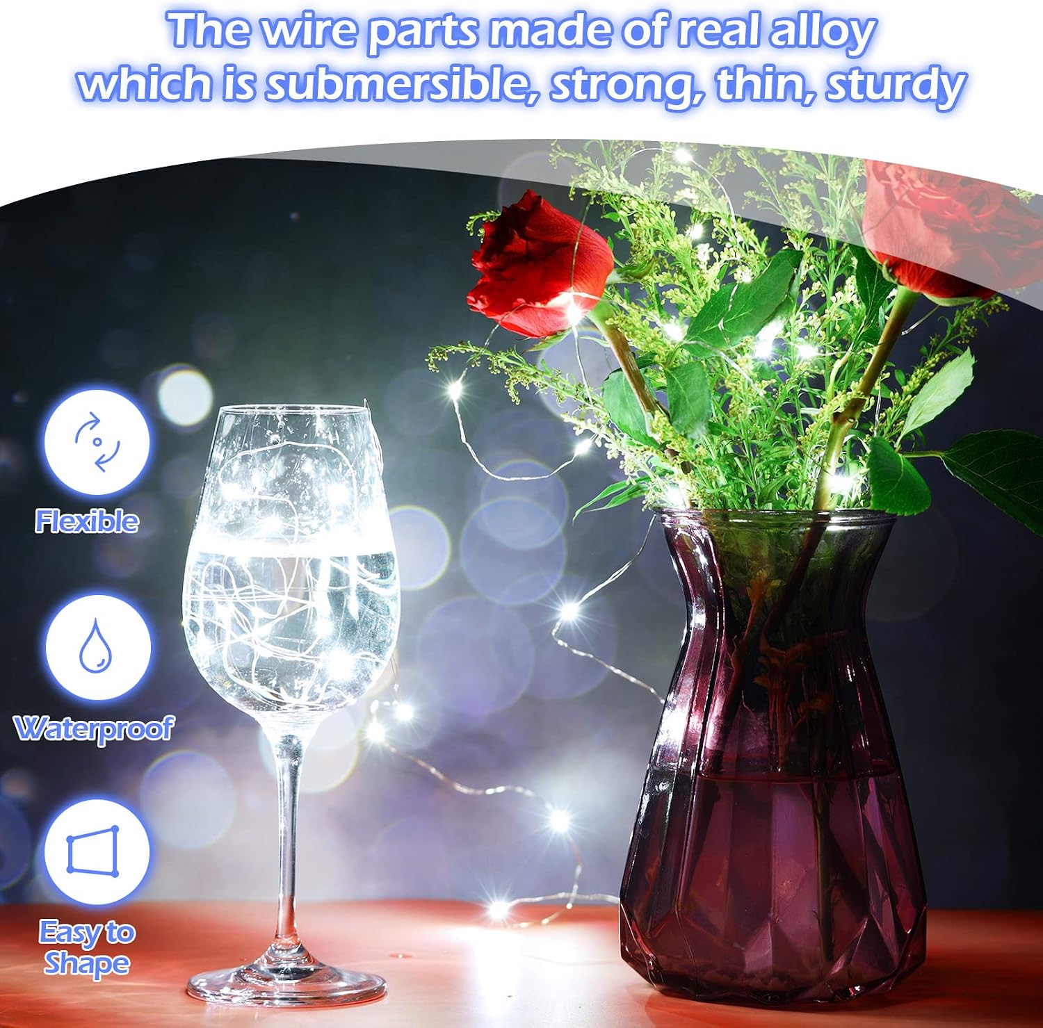 Hortsun 100 Packs Fairy Lights Battery Operated 3 Speed Modes, 7 Ft/ 2 M 20 LED Battery String Mini Waterproof Wire Twinkle Lights Bulk for Wedding Party Birthday Vases Decor (Cool White)