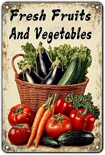 KIYOYO Vegetable Wall Decor Fresh Fruits And Vegetables Metal Tin Sign 12x8 Inch Funny Farmer's Market Tin Poster Retro Ho...