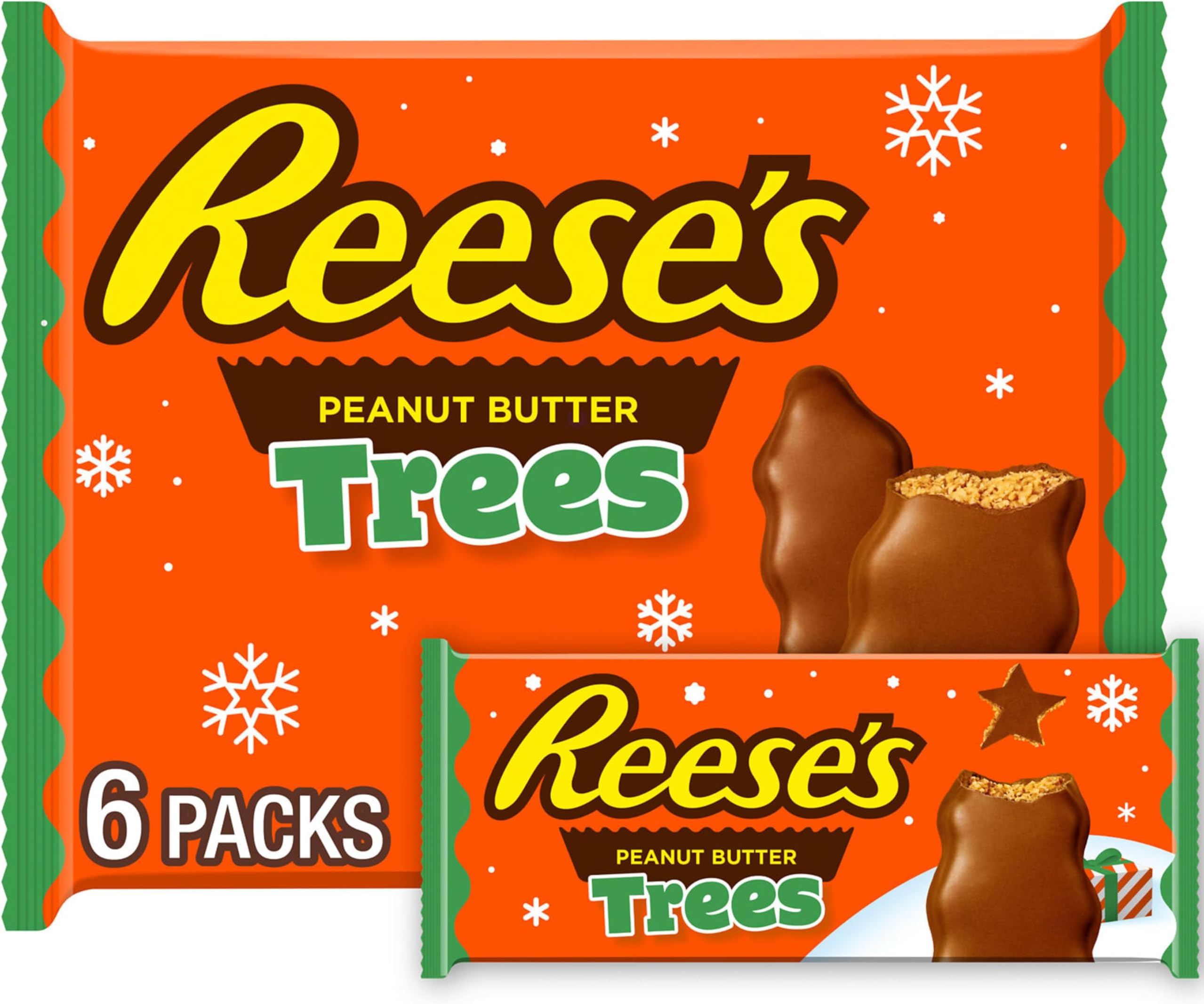 REESE'S Milk Chocolate Peanut Butter Trees, Christmas Candy Packs, 1.2 oz (6 Count)