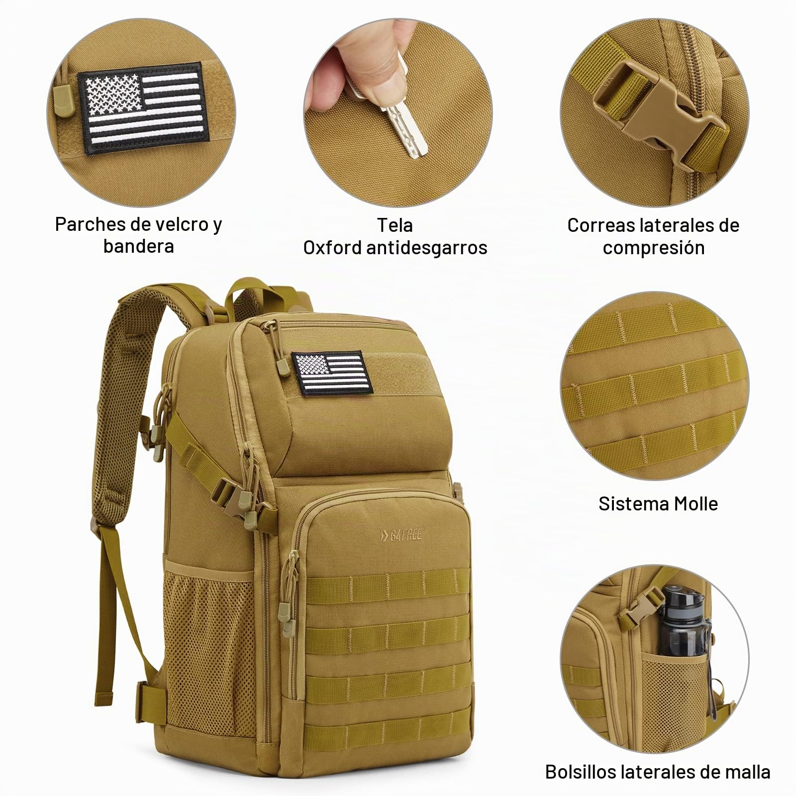 G4Free Mochila táctica militar de 35 l, gran ejército, mochila molle, mochila para actividades al aire libre, senderismo, camping, trekking, caza