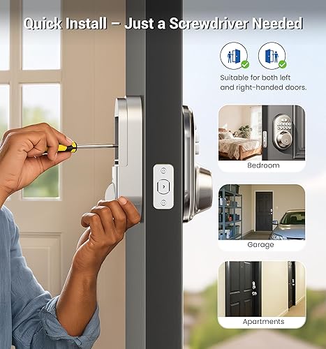 Miniatura 8 de Veise Cerradura de puerta de entrada sin llave, cerrojo de teclado electrónico, entrada con llave, cerradura automática, contraseña antimirada,