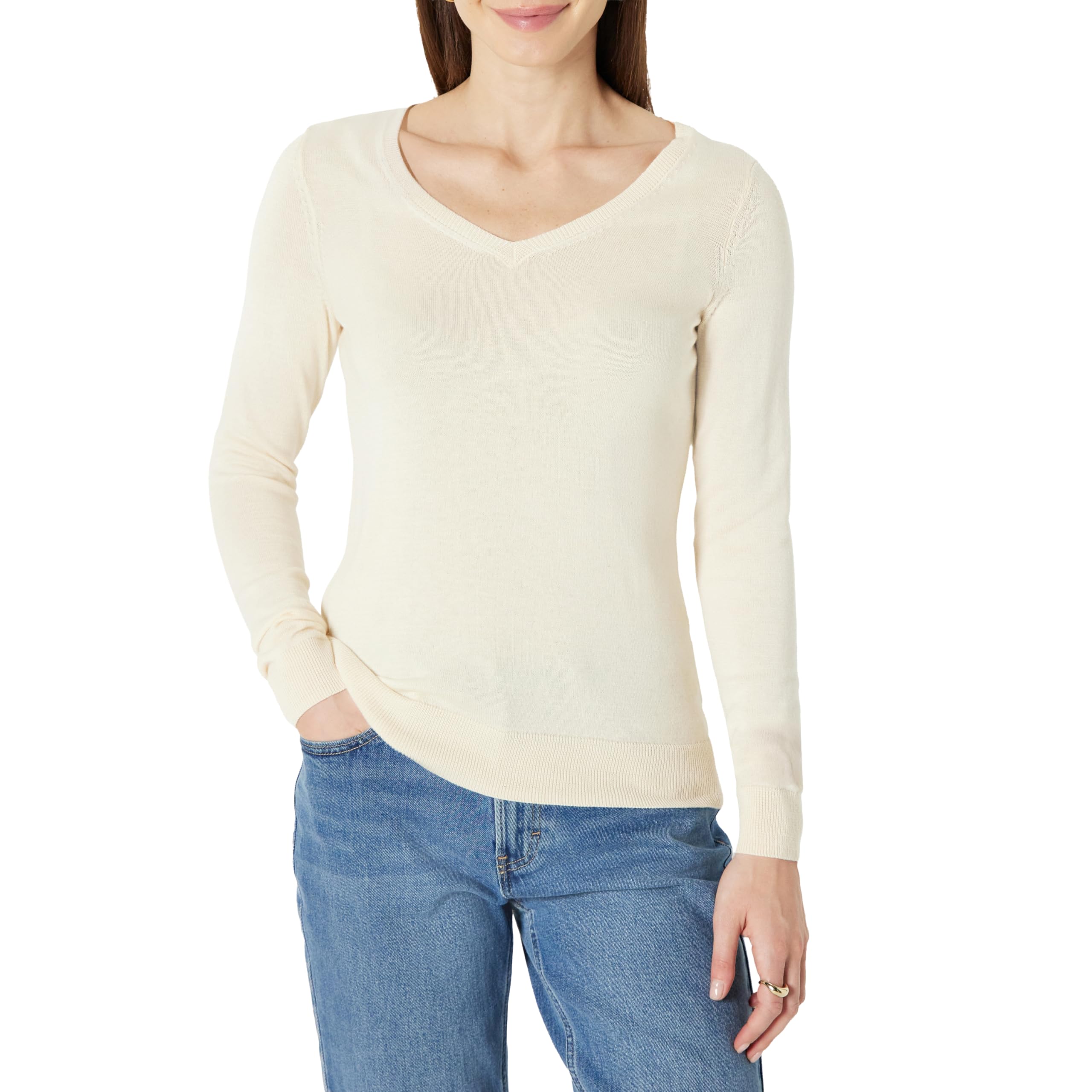 Amazon Essentials Damen Regular-Fit Leichter Langarm-Pullover V-Ausschnitt (In Übergröße Erhältlich)