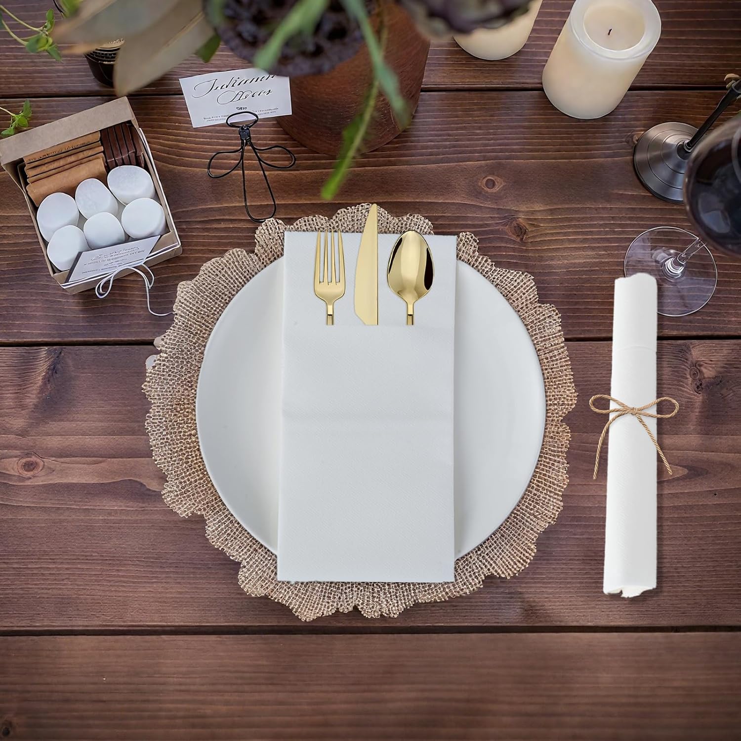 200 Count Linen Feel Disposable Dinner Napkins with Built-in Flatware Pocket, White Cloth Like Napkins for Weddings Party Bathroom, Prefolded Napkins for Silverware, 16 X 16 Inch