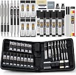STAGEEK 37PCS Set de crayons mécaniques d'art, crayon de dessin 5 Tailles... 0.3, 0.5, 0.7, 0.9MM & 2PCS 2.0MM Crayons de dessin mécanique avec 492PCS Plombs (6B 4B 2B HB 2H 4H Couleur) pour dessin d'artiste
