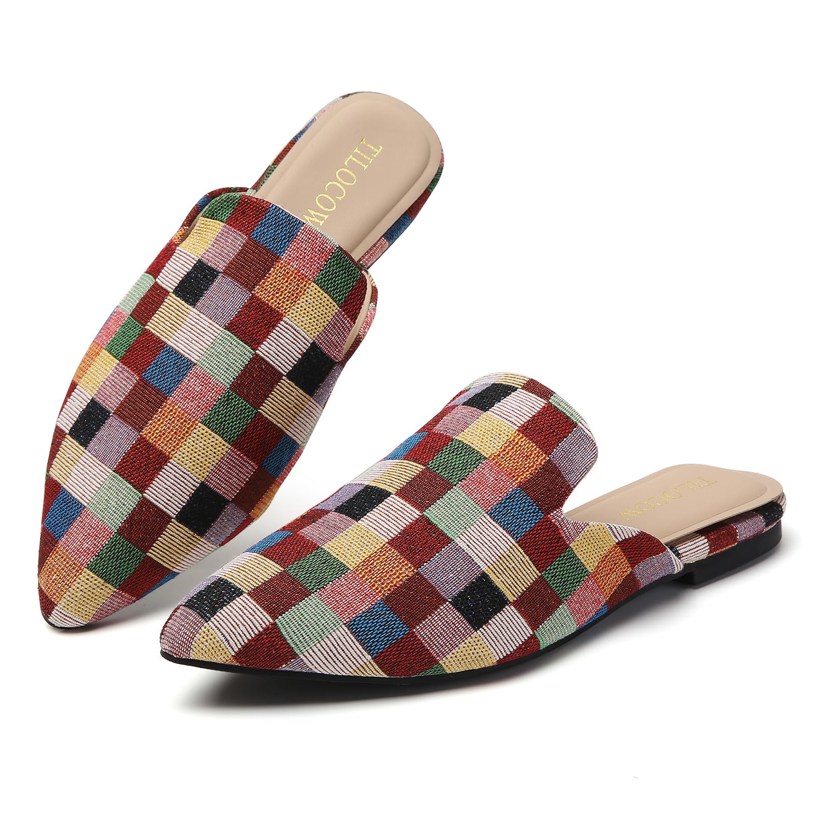 Tilocow Pointed Toe Mules for Women Slip On Backless Flats