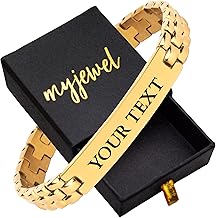 Myjewel Personalized ID Chain Links Bracelet with Free Custom Inspirational Text Engrave Name Mantra Text Minimalist Bracelet for Men