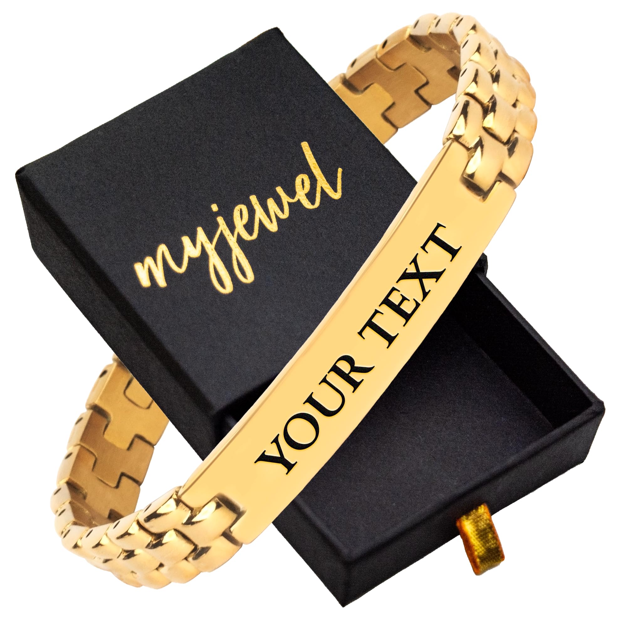 Personalized ID Chain Links Bracelet with Free Custom Inspirational Text Engrave Name Mantra Text Minimalist Bracelet for Men