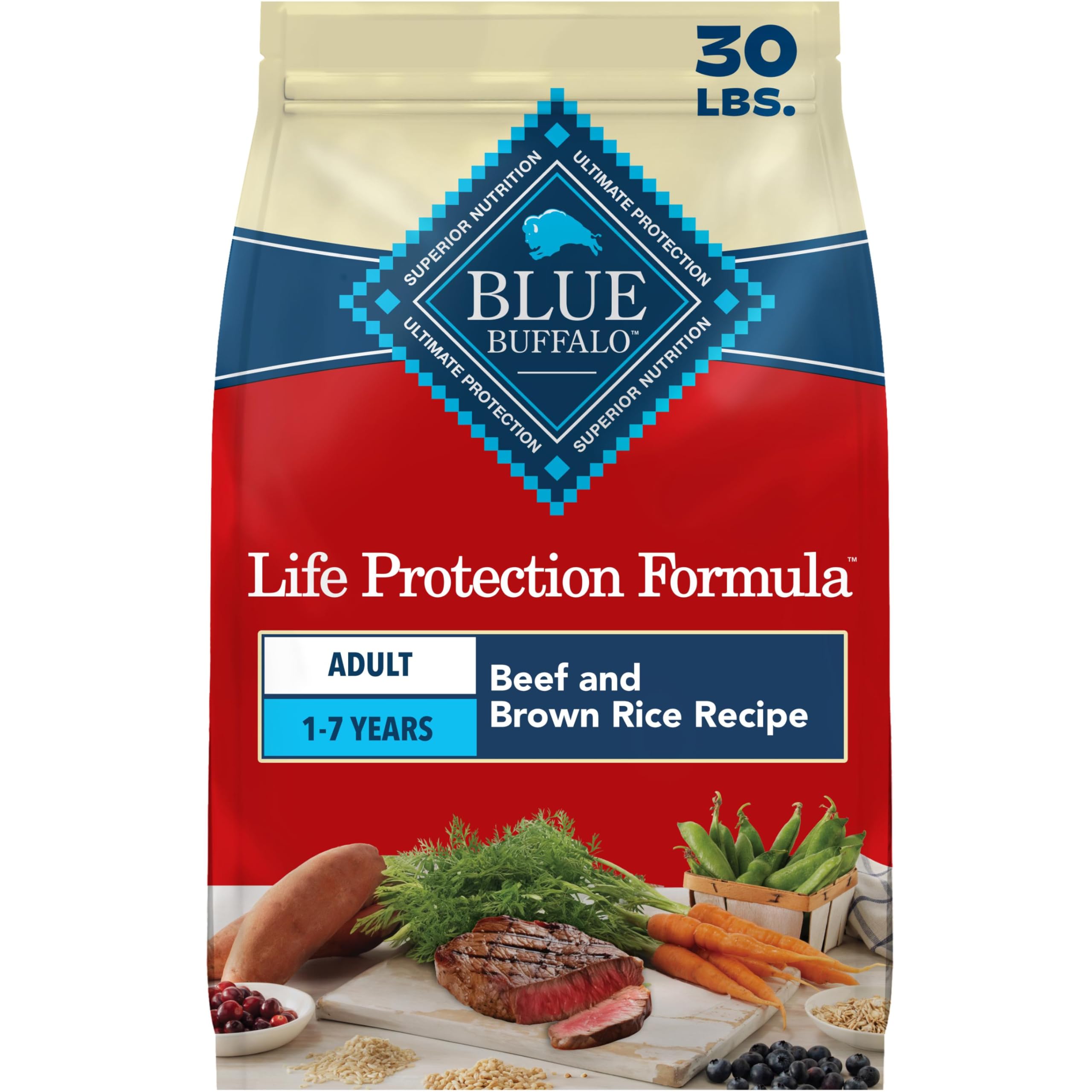 Blue Buffalo Life Protection Formula Beef Adult Dry Dog Food, 30 lb
