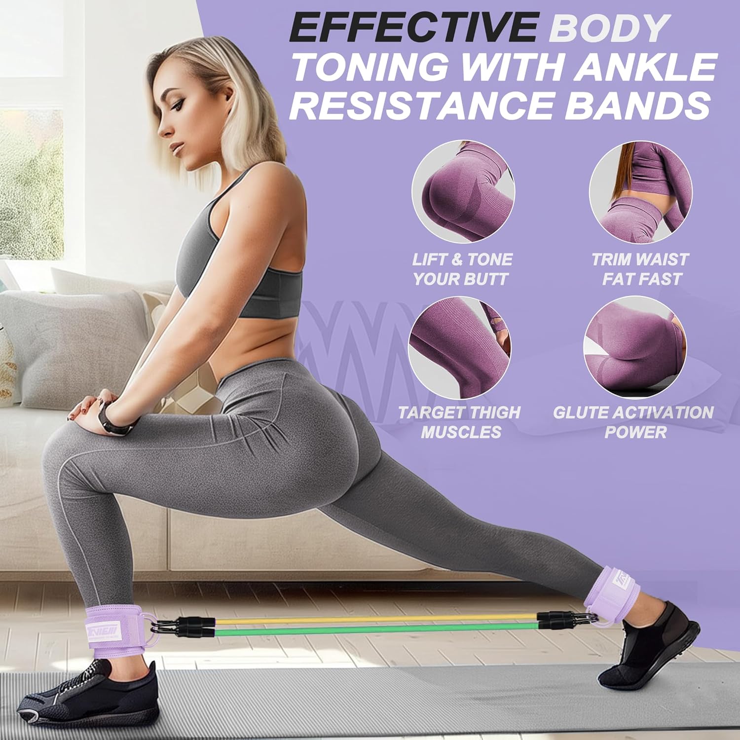 Ankle Straps Resistance Bands with Cuffs, Ankle Bands for Working Out, Ankle Resistance Band for Leg, Booty Workout Equipment for Kickbacks Hip Fitness Training