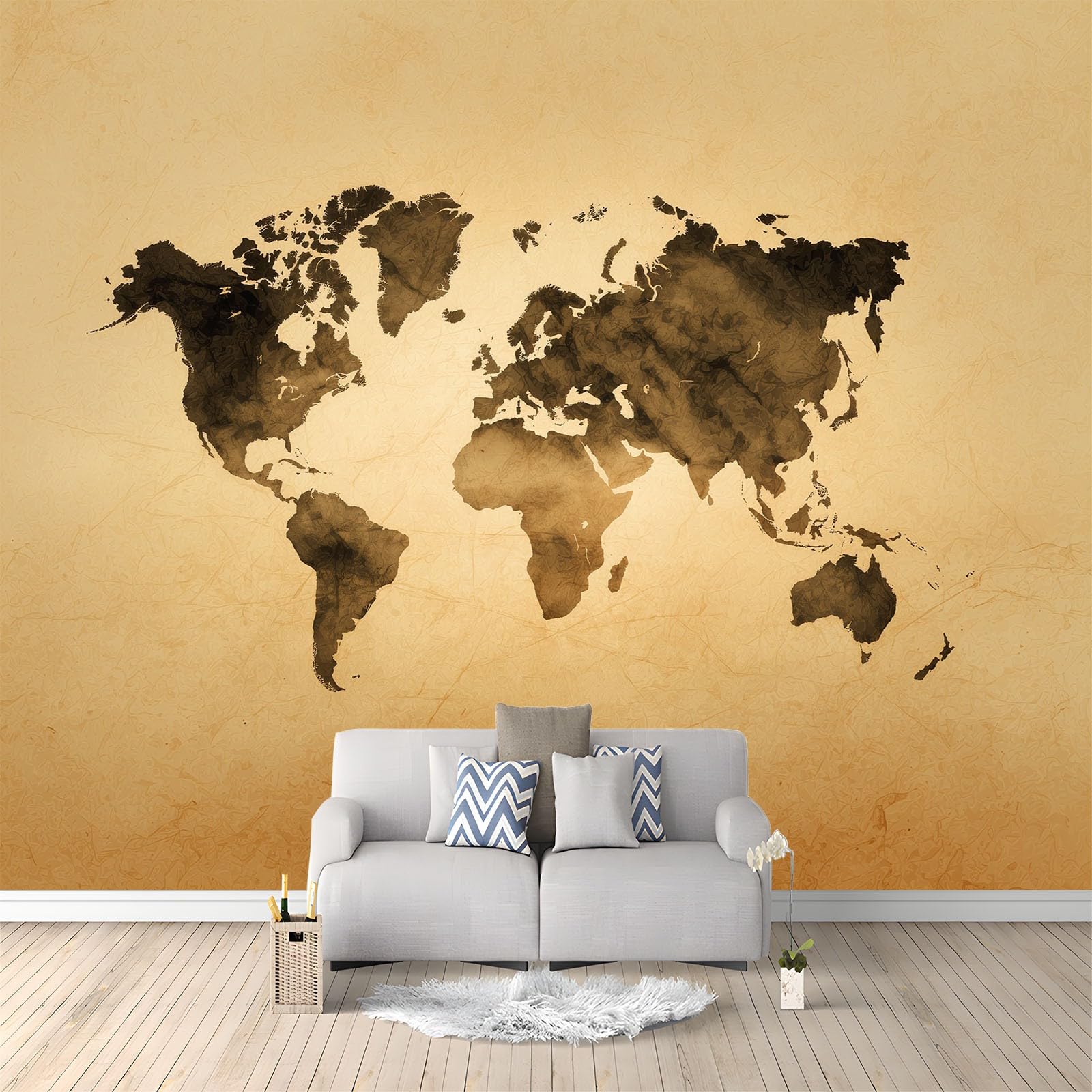 Tapeta Salon Mapa Świata Retro 350 x 256 cm Mural Plakat 3D Duża Sztuka 3D, Fototapeta Dekoracja do sypialni, jadalni, kuchni