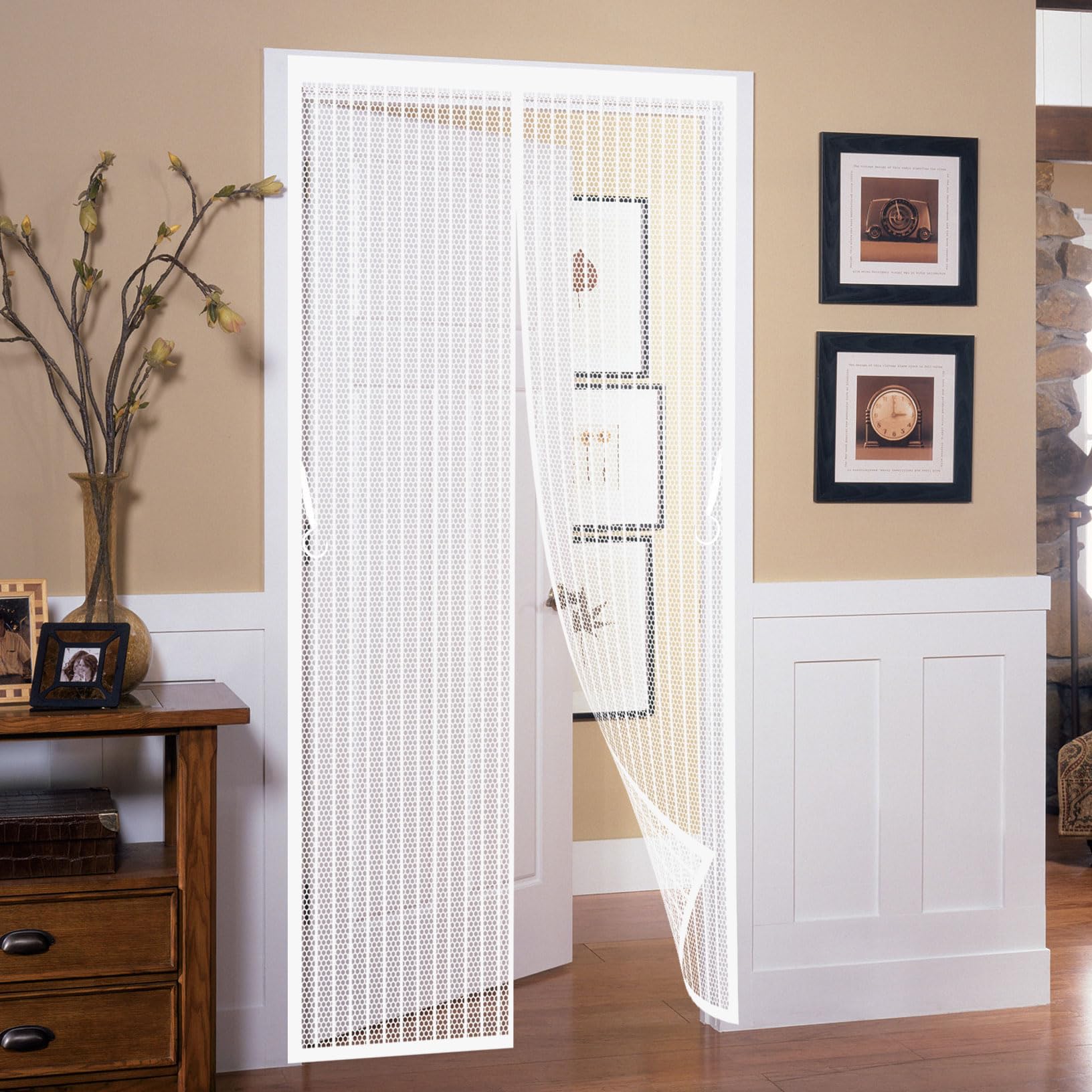 Fly Screens for Doors 111 x 260 cm Heavy Duty Mesh, Magnetic Self-Sealing Magnetic Door Curtains Fly Screen Self Sealing No Gap, Pet-Friendly for Living Room, Kitchen, Bedroom, White