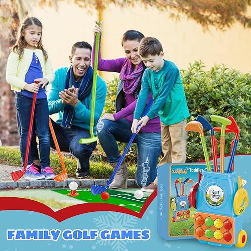 Miniatura 6 de Mililier Juego de golf para niños pequeños, juego de golf para niños con 10 pelotas de golf, 1 tapete de putt, 4 palos de golf para niños pequeños y