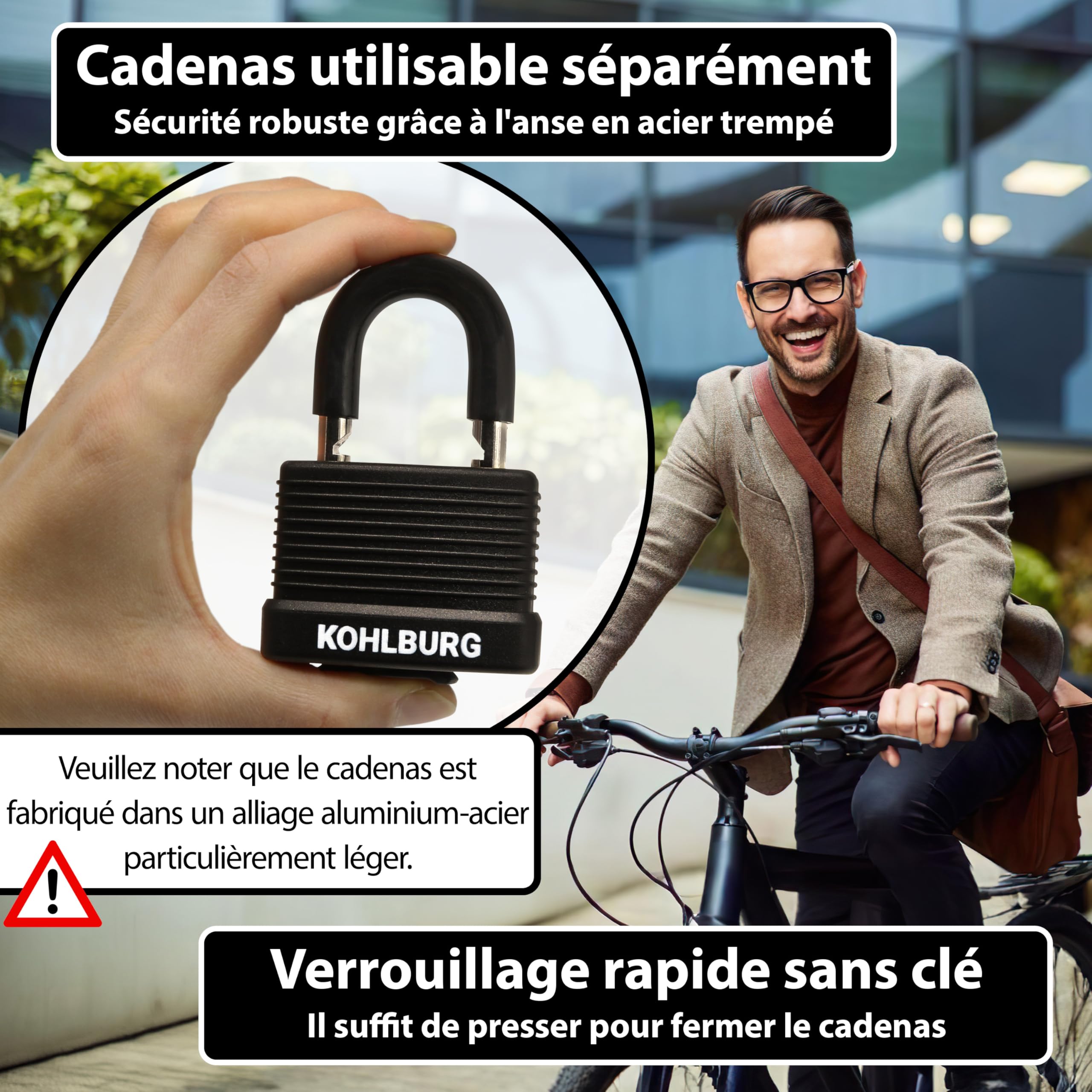 KOHLBURG Cable antivol de 5 mètres – cadenas velo à 3 clés – 500 cm de long | Câble 5 m pour vélo & mobilier de jardin – fermeture par simple pression – comme anti vol vélo, antivol remorque et poussette