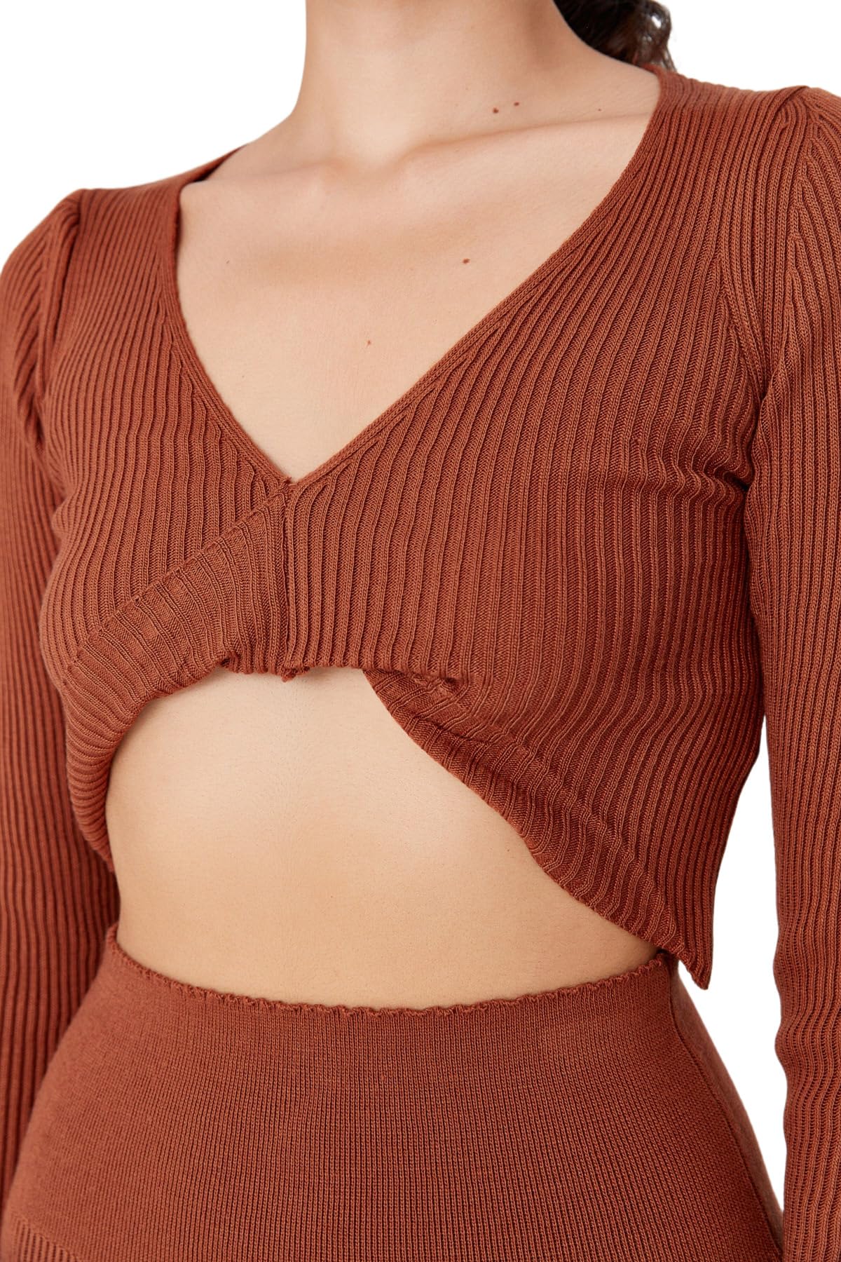 Trendyol Damska sukienka z dzianiny Midi Bodycon, Brązowy, S
