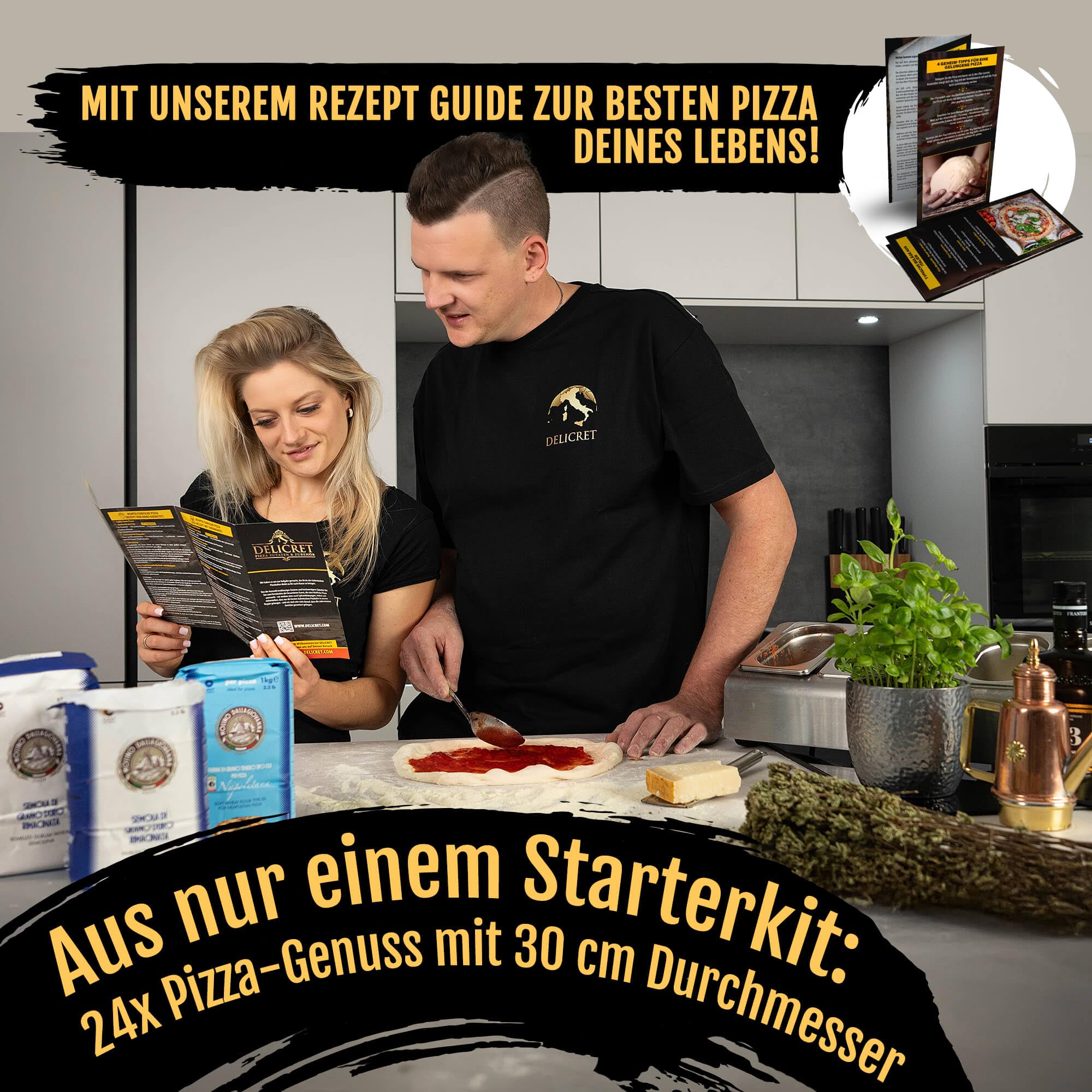 Delicret - Pizza-Set Starter - 6x400g San Marzano Tomaten + Molino Dallagiovanna - 4 kg Pizzamehl Typ 00 "La Napoletana", 1 kg Semolamehl, Pizzaballenbox für Pizzateig mit Leidenschaft, Pizzateig-Kit