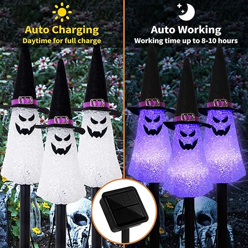 Miniatura 7 de LIGHTSHINE 3 piezas de fantasmas solares de Halloween, luces solares de camino de paisaje, luces solares de Halloween para jardín, luces de