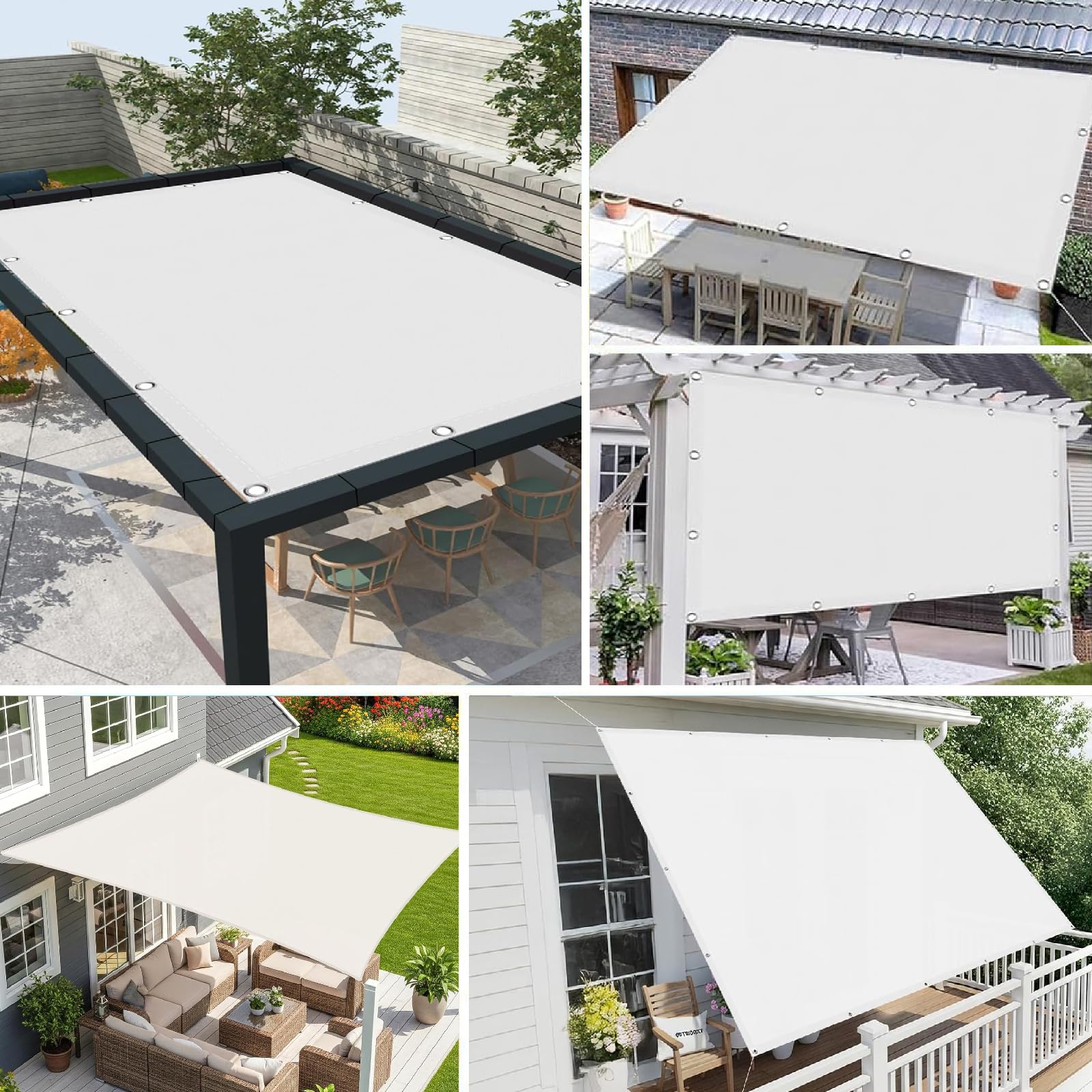 Sonnensegel Wasserdicht Rechteckig mit Ösen 4.5x9m Sonnenschutz Terrasse UV-Schutz, Wetterfest, 100% Polyester Markisenstoff Sonnensegel Balkon für Outdoor Innenhof Pergola Pool, Weiß