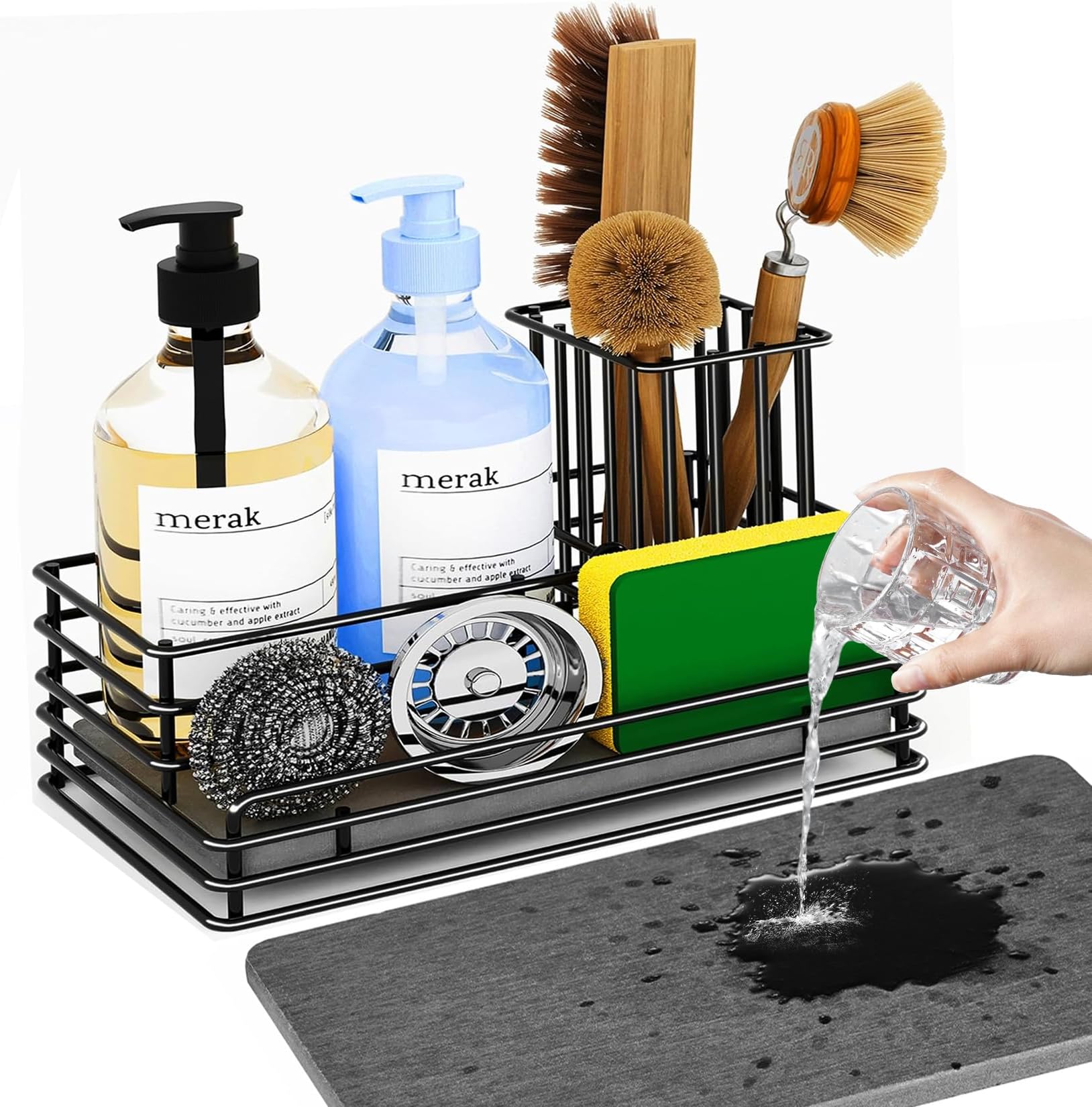 Yofidra Kitchen Sink Caddy: Sink Sponge with Instant Drying Stone, Metal Stainless Steel Dish Sponge Holder Basket for Sponges, Scrubbers, Soap, 9.5" X 5.5" X 5.7" Home Decor Storage and Organization