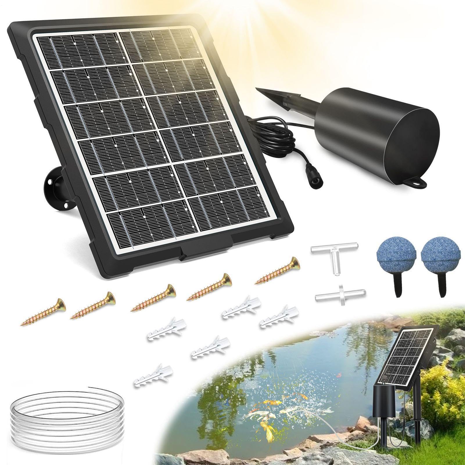 Solarbelüfter für Teich, solarbetriebener Sauerstoffgeber für Aquarien, 3 Arbeitsmodi, wasserdicht, leiser Sauerstoffgenator mit Rohr und Luftblasenstein, für Garten, Pool, Hydrokultur, Outdoor