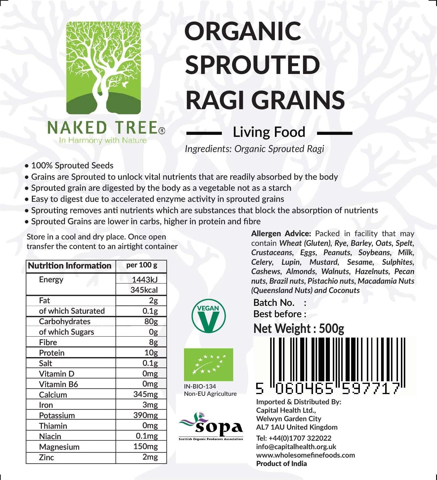 Organic Sprouted Ragi (Finger Millet) Grains 500g