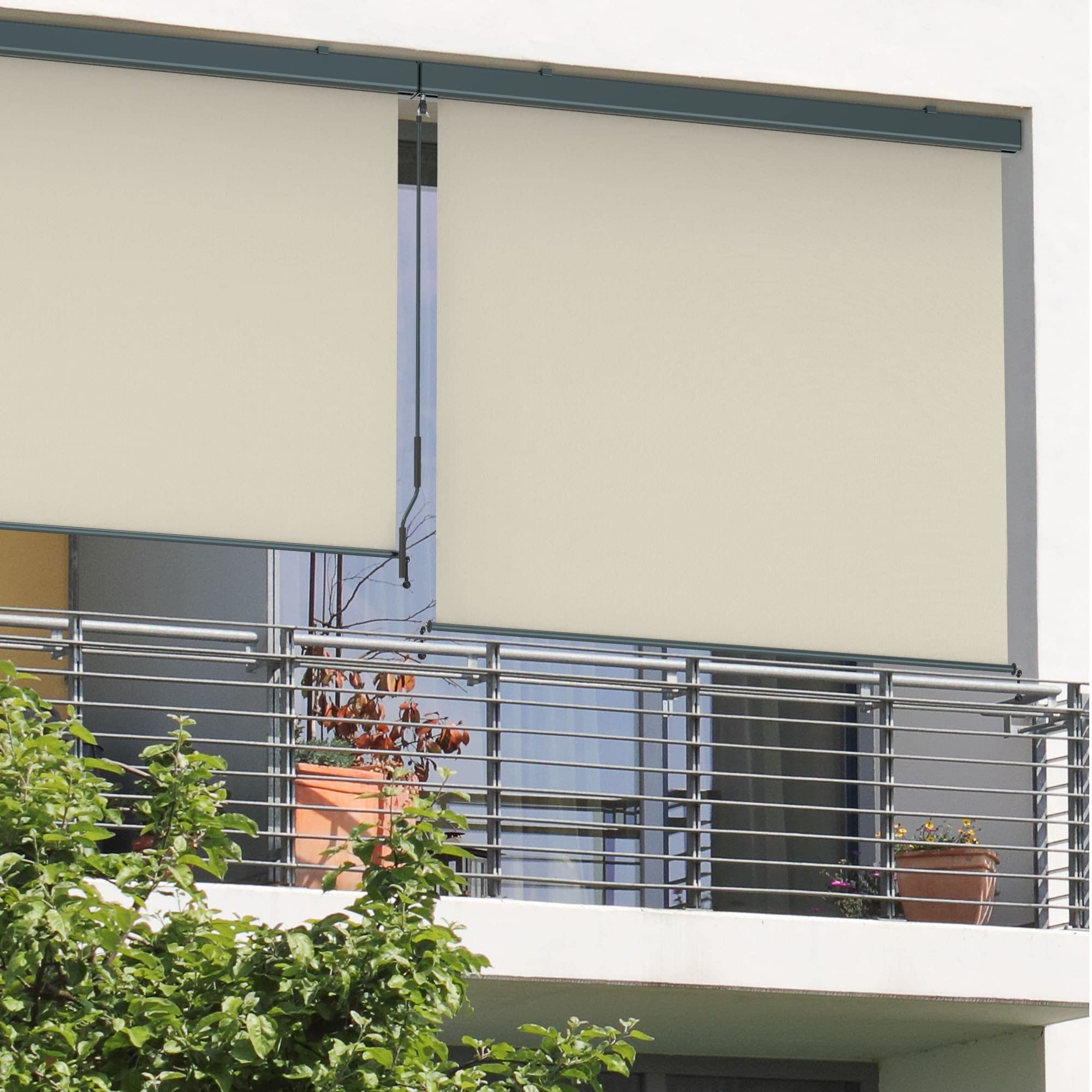 paramondo Tenda da Sole Verticale a Rullo per Esterno 2000 Protezione Solare per Balcone con Cassonetto e Manovella, 120 x 250 cm, Beige, Struttura Antracite