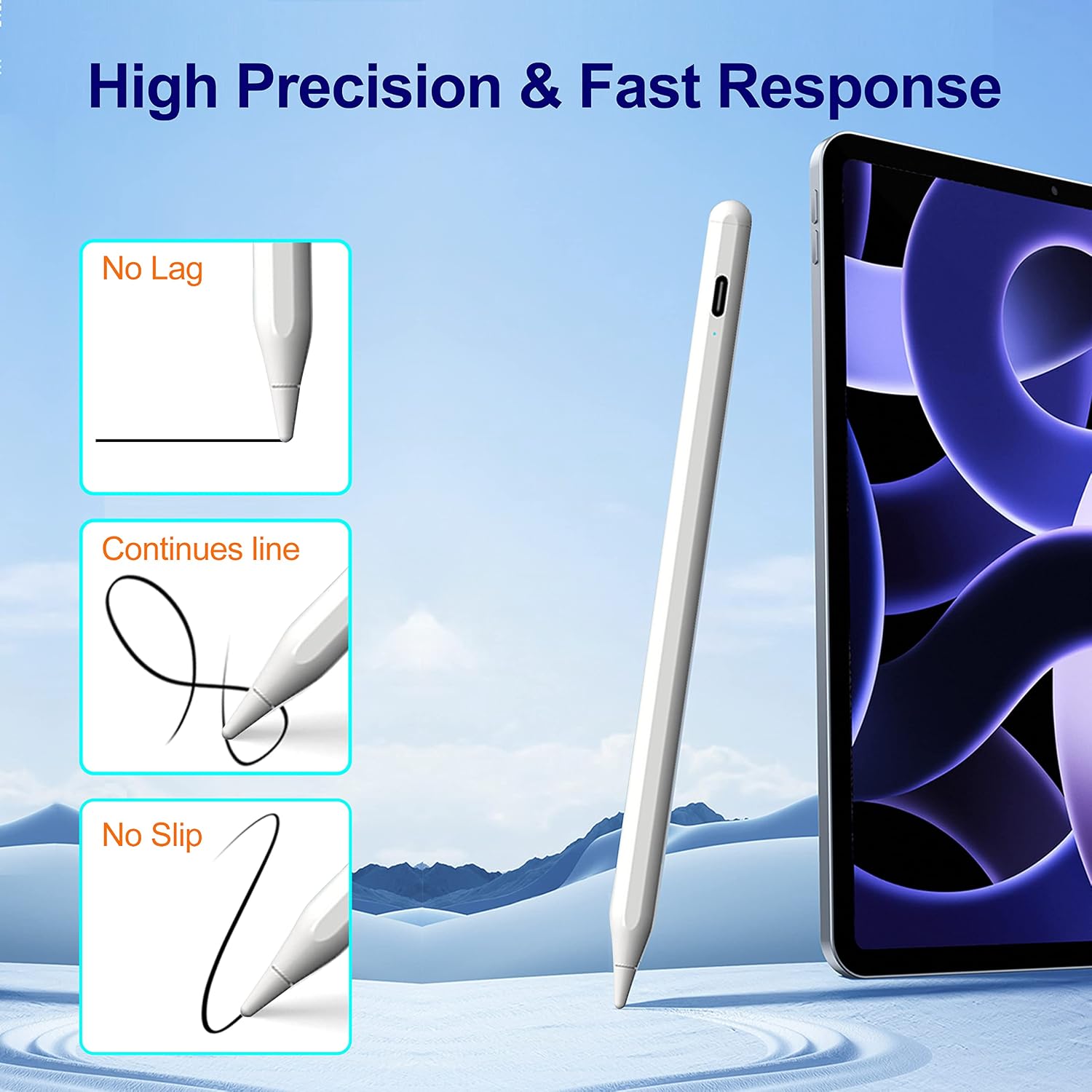 Active Stylus Pen for iOS&Android Touch Screens, MXCOIRTP Universal Fine Point Pencil Rechargeable Compatible with iPad,iPad Pro,iPad Air,iPad Mini, Samsung, Smart Phone and Tablet for Writing/Drawing