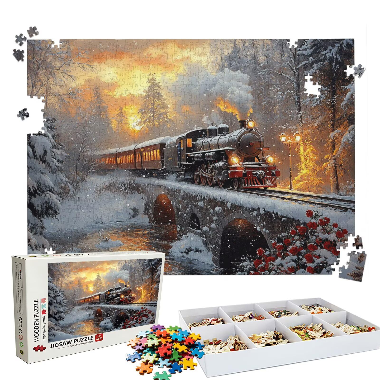 Puzzle 4000 Pezzi treno inverno, Puzzle 4000 Pièces Challenge Impossible, Puzzles 141.5x87.5 cm Taglia Grande Adulti, Giochi Educativo per Famiglie, Regalo Puzzles Classici, Decorazioni Casa W3H-977