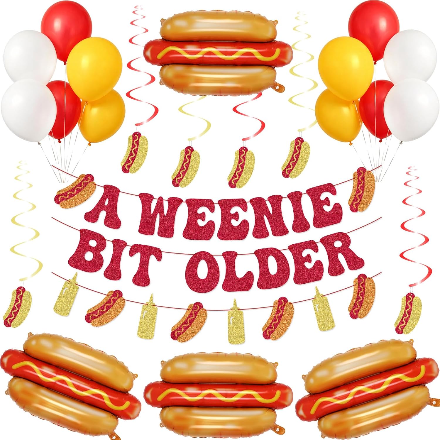 A Weenie Bit Older Birthday Decorations Banner Garland Hot Dog Balloons for BBQ Hot Dog Birthday Party Decorations