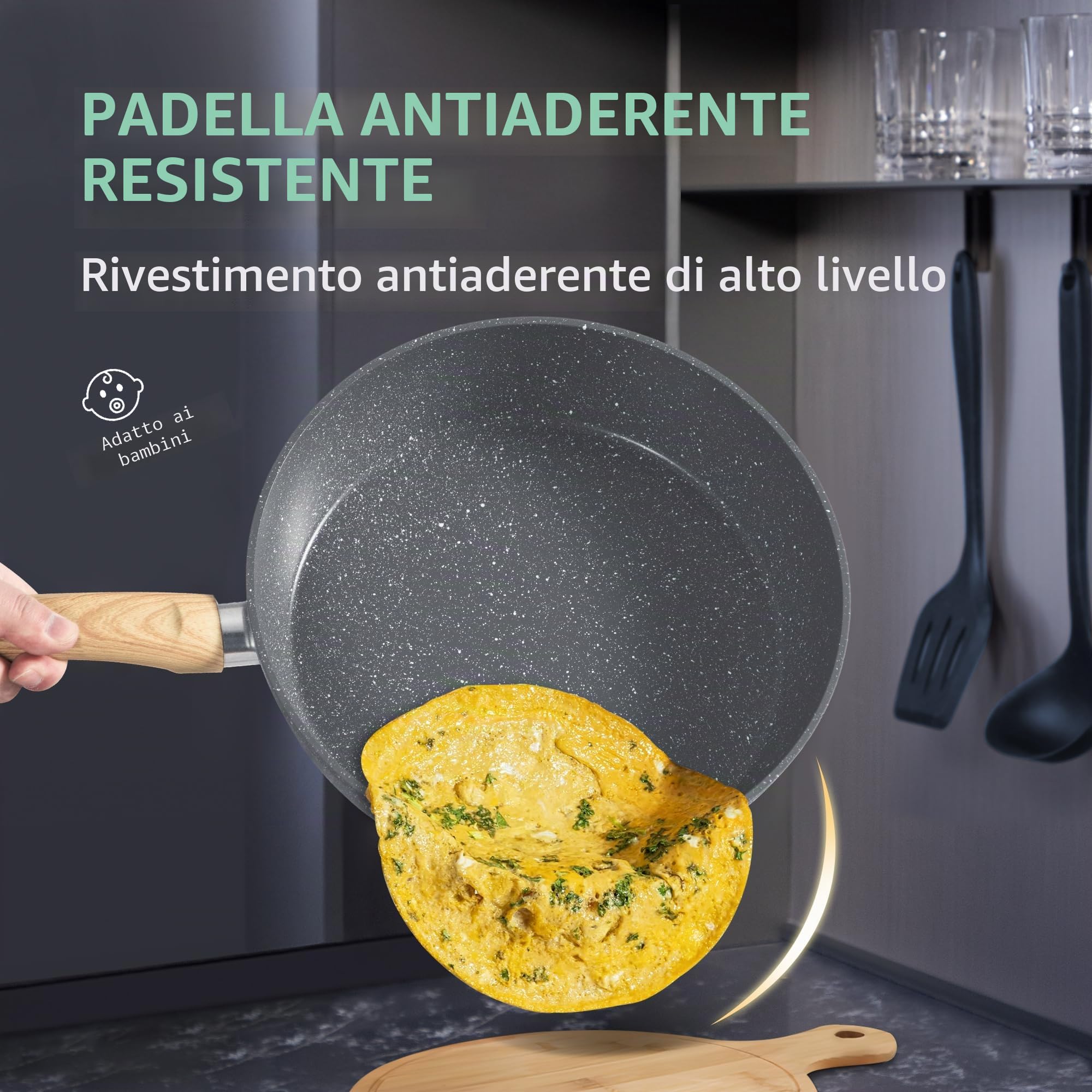 Kitchen Academy Set di pentole e padelle, 12 pezzi, con rivestimento antiaderente, set di pentole e padelle per induzione, fornelli a gas e microonde, grigio, KA-CS01-001