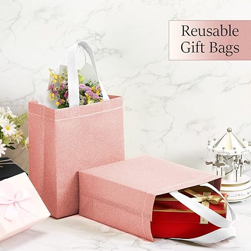 Miniatura 3 de Woanger Paquete de 48 bolsas de regalo reutilizables con asas, bolsas de purpurina a granel, bolsas de regalo no tejidas para bodas, cumpleaños,