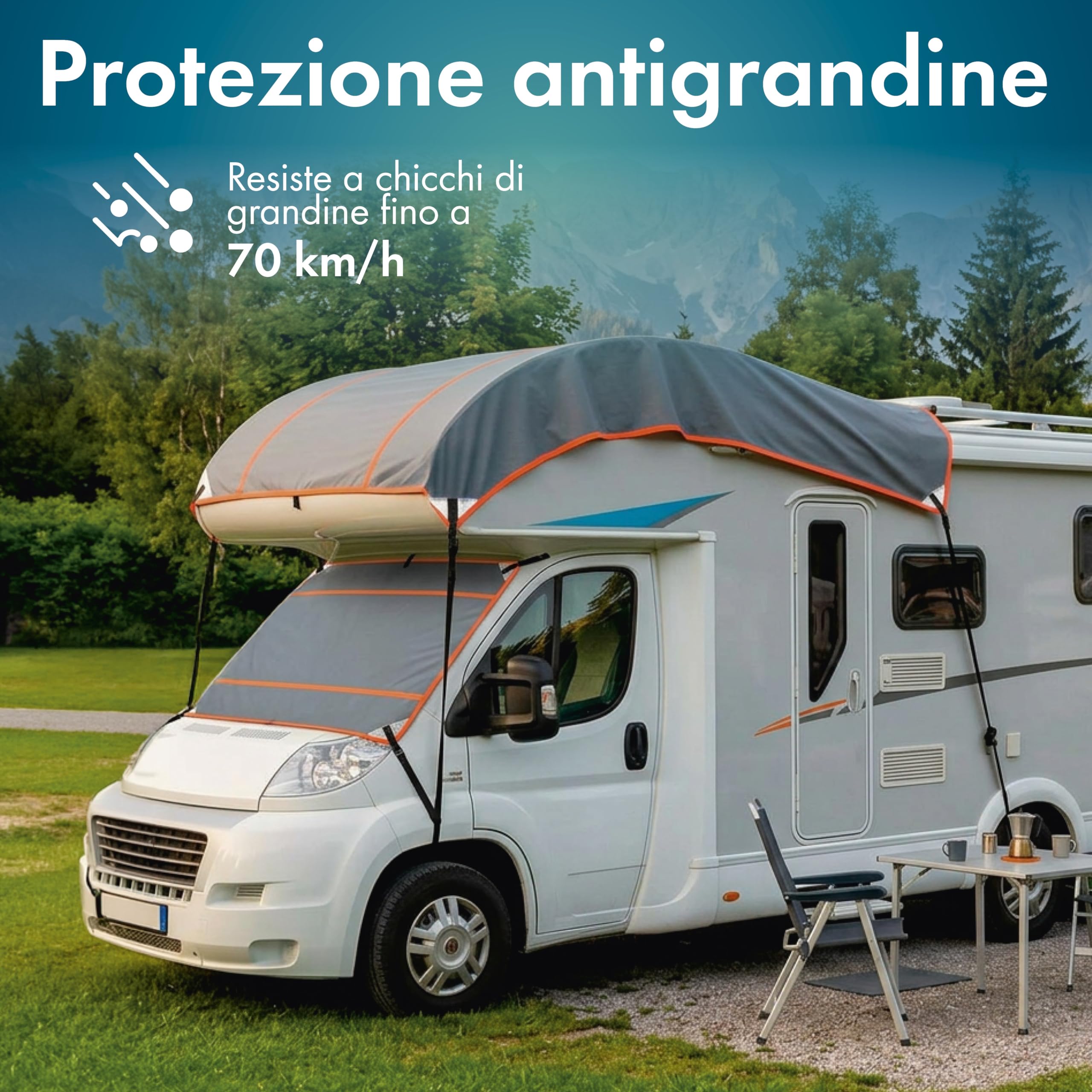 WALSER Protezione grandine camper/caravan Perma Protect, garage antigrandine misura universale, telo protezione veicolo ricreazionale - misura L (350 x 290 cm) grigio