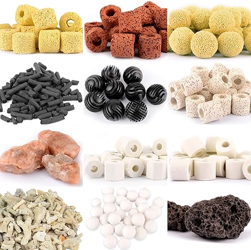 Mei Ting Acuario medios de filtro bio bolas anillos de cerámica 12 en 1 filtro de estanque de peces anillo de filtro de cerámica 17.64 oz bolsa de