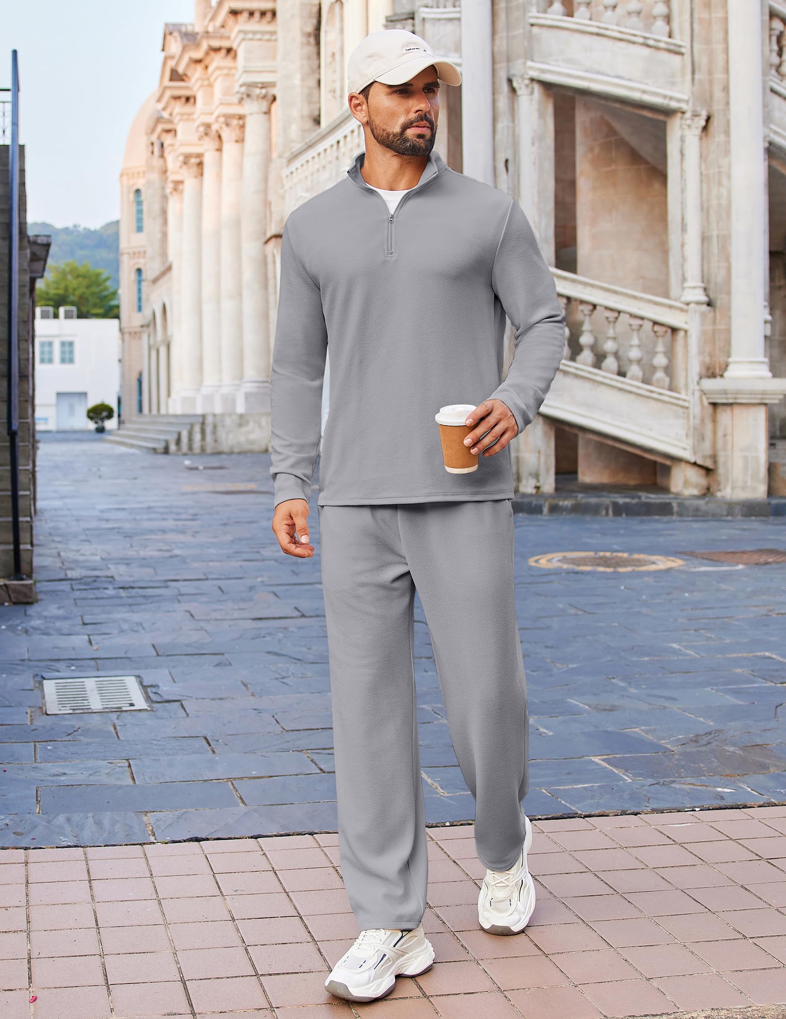 COOFANDY Tuta da uomo in 2 pezzi, con cerniera a un quarto, tuta sportiva da corsa, a maniche lunghe, abbigliamento casual