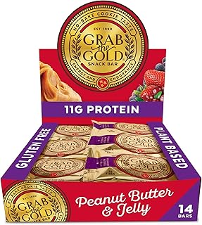 Grab The Gold Cranberries Peanut Butter & Jelly Protein Snack Bars | 11g Plant-Based Protein Bars with Organic Oats, Whole Food Nutrition | Gluten-Free, Vegan, High-Fiber | 14 Bars Amazon Exclusive