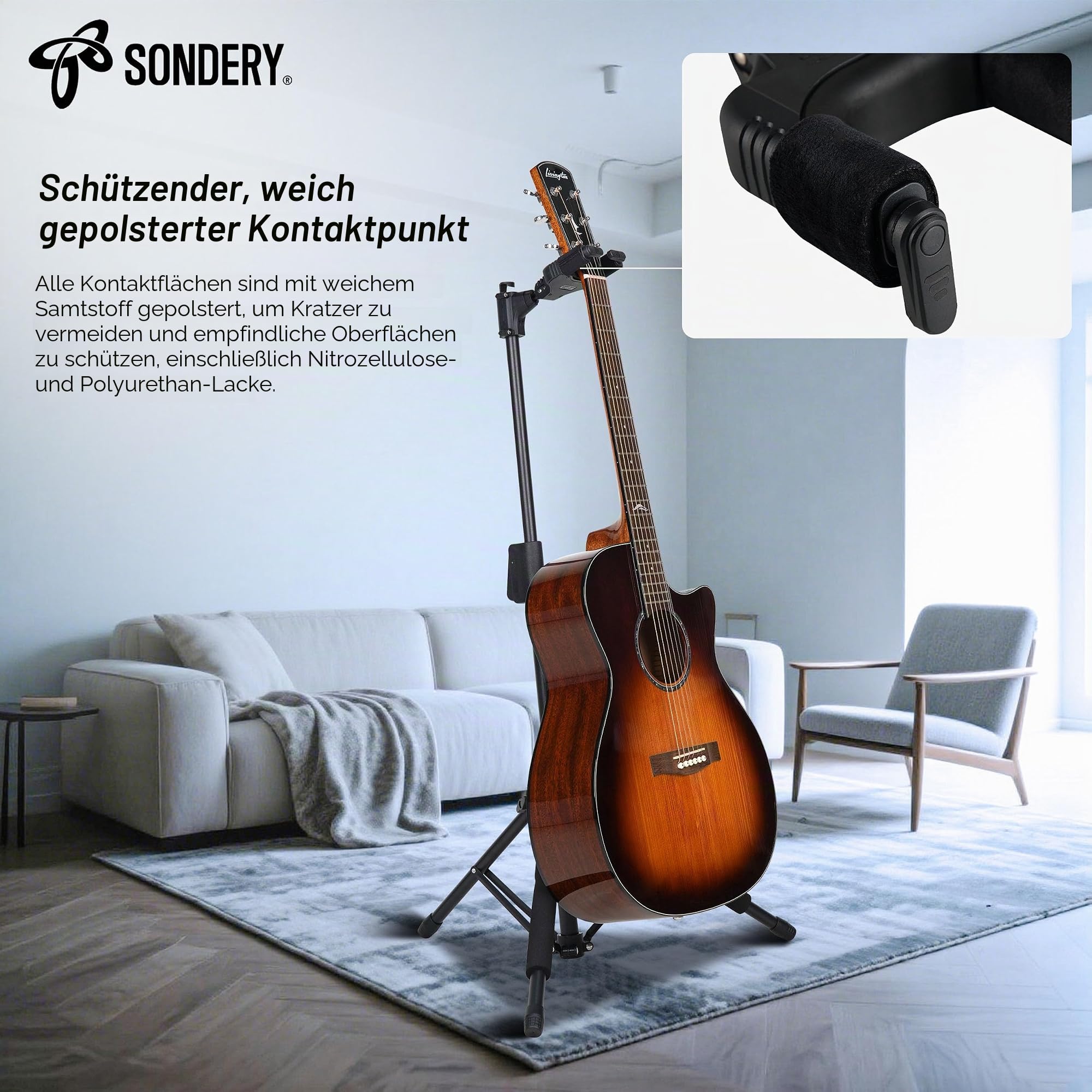 Sondery Gitarrenständer - Klappbar, Höhenverstellbar, Selbstsperrendes Dreibein - Für alle Oberflächen